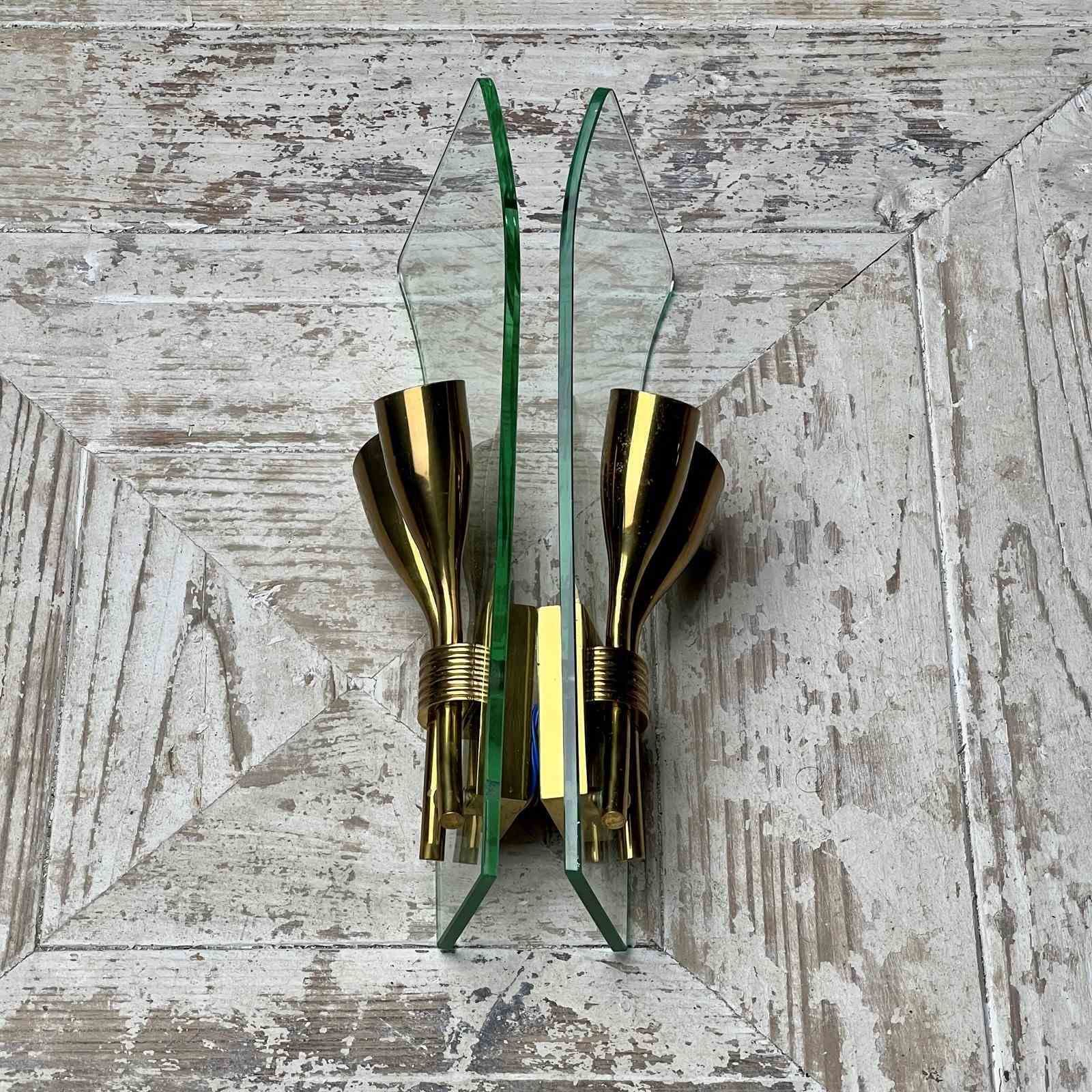 Pair Of 1950s Italian Mid Century Modern Curved Glass Wall Light Sconces photo furniture