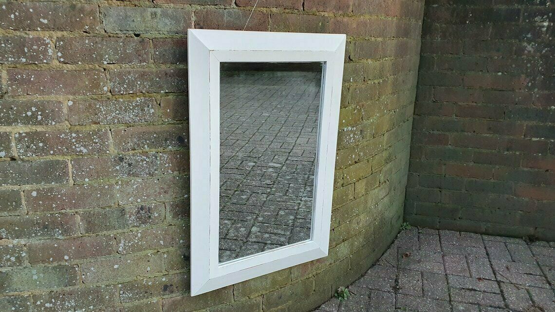 Painted Pine Mirror In Farrow And Ball Wimborne White Estate Eggshell. photo for sale