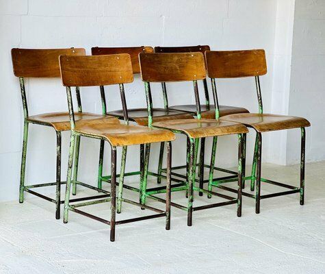 photo furniture Industrial School Chairs, 1960s, Set Of 6
