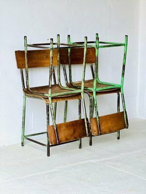 Furniture Industrial School Chairs, 1960s, Set Of 4 photo