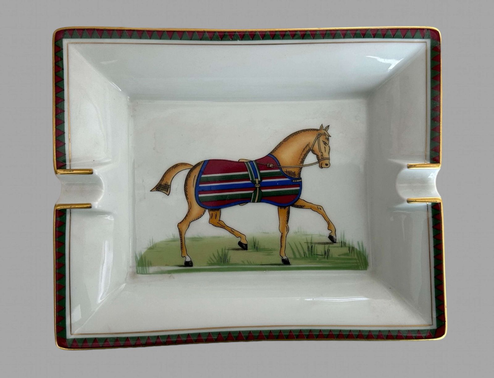 Hermes   Paris Equestrian Limoges Porcelain Cigar Ashtray