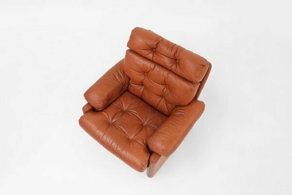 Furniture Brown Leather Armchair Coronado By Tobia Scarpa For B&B Italia, Italy, 1960s photo