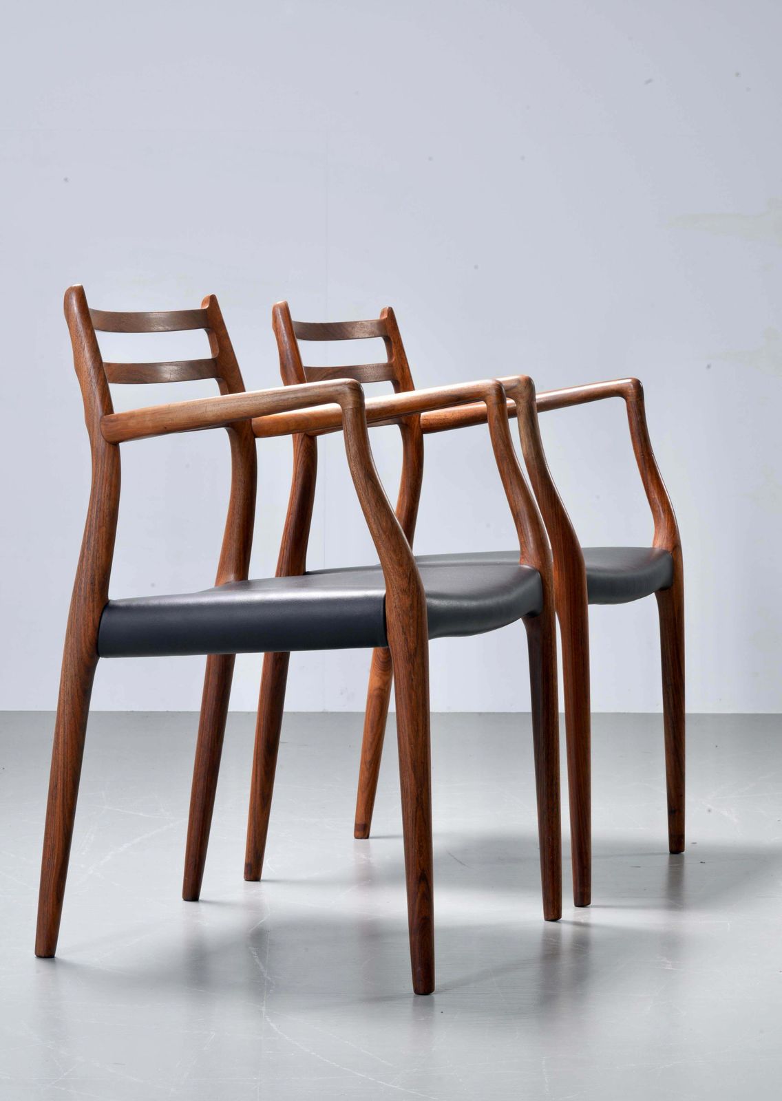Niels Otto Mølller Set Of Two Chair 62 In Rosewood And Leather, Denmark, 1960's photo Furniture