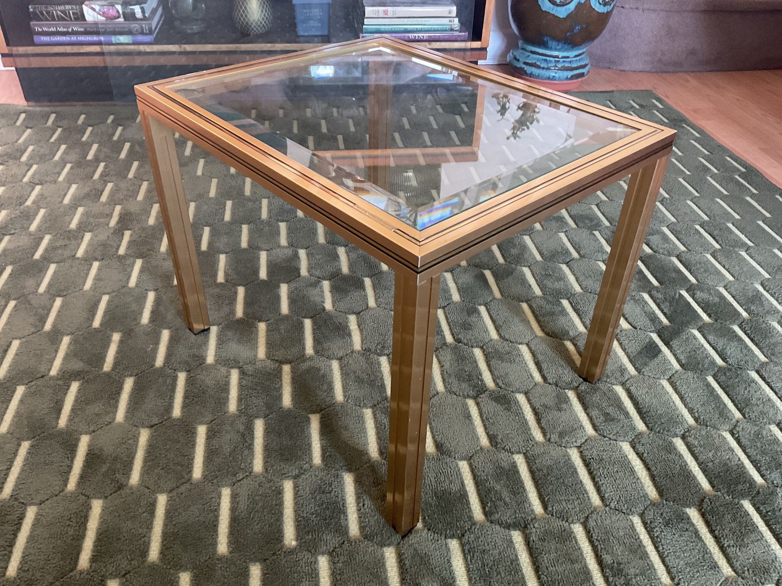photo for sale Pierre Vandel Paris Glass Coffee Table In Art Deco, Antique Style