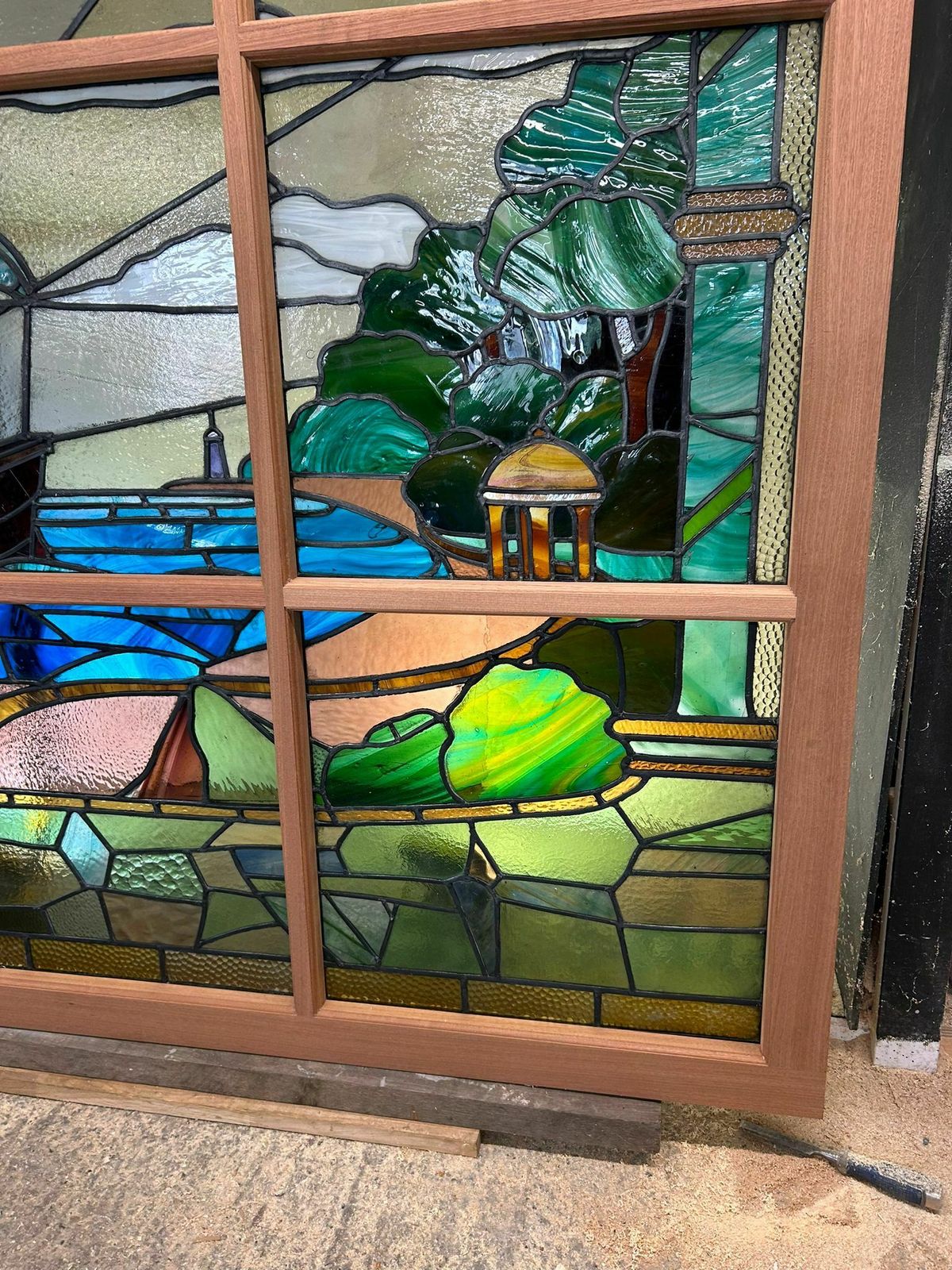 Huge Stained Glass Window Panel Reclaimed Period Antique Leaded Old Swanage Hotel photo vinterior