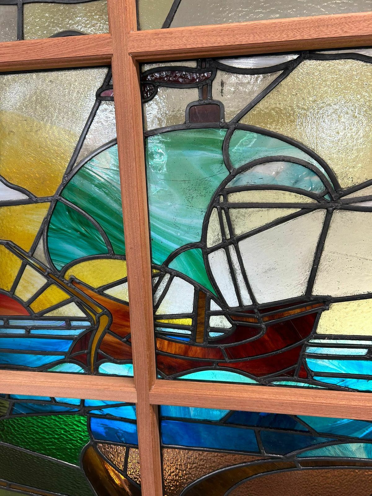 Huge Stained Glass Window Panel Reclaimed Period Antique Leaded Old Swanage Hotel photo buy
