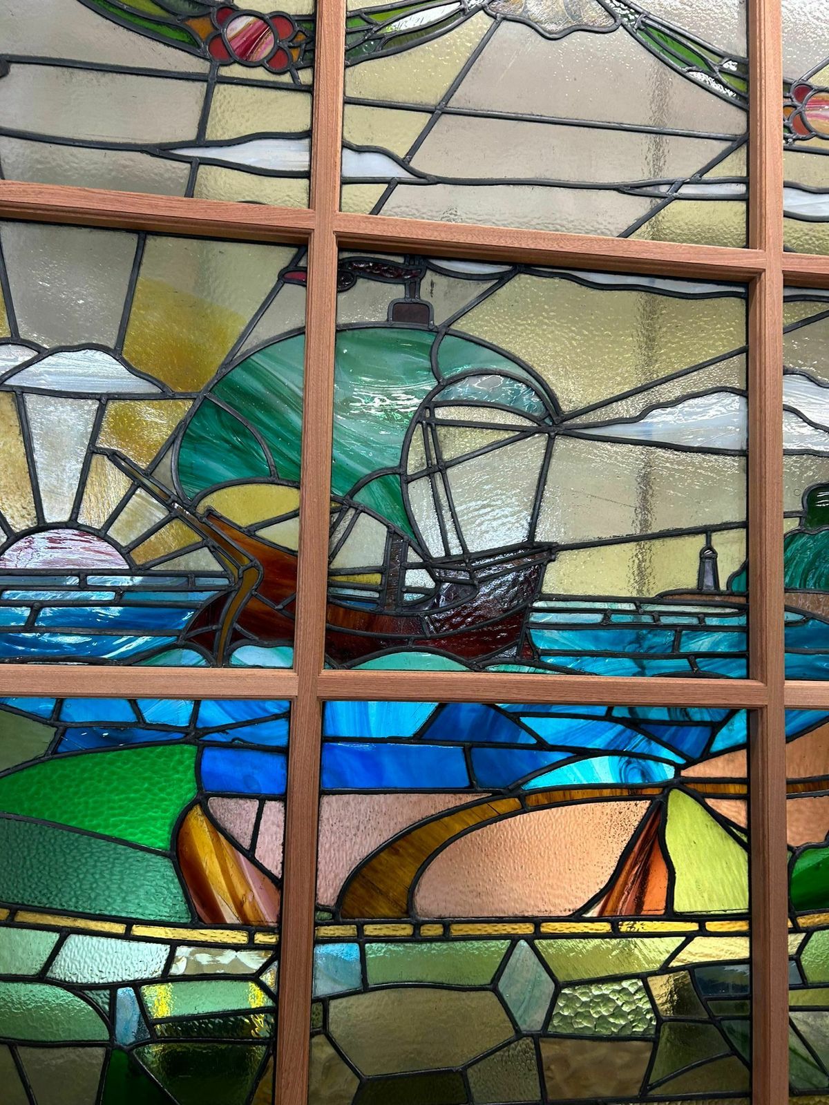 Huge Stained Glass Window Panel Reclaimed Period Antique Leaded Old Swanage Hotel photo vintage