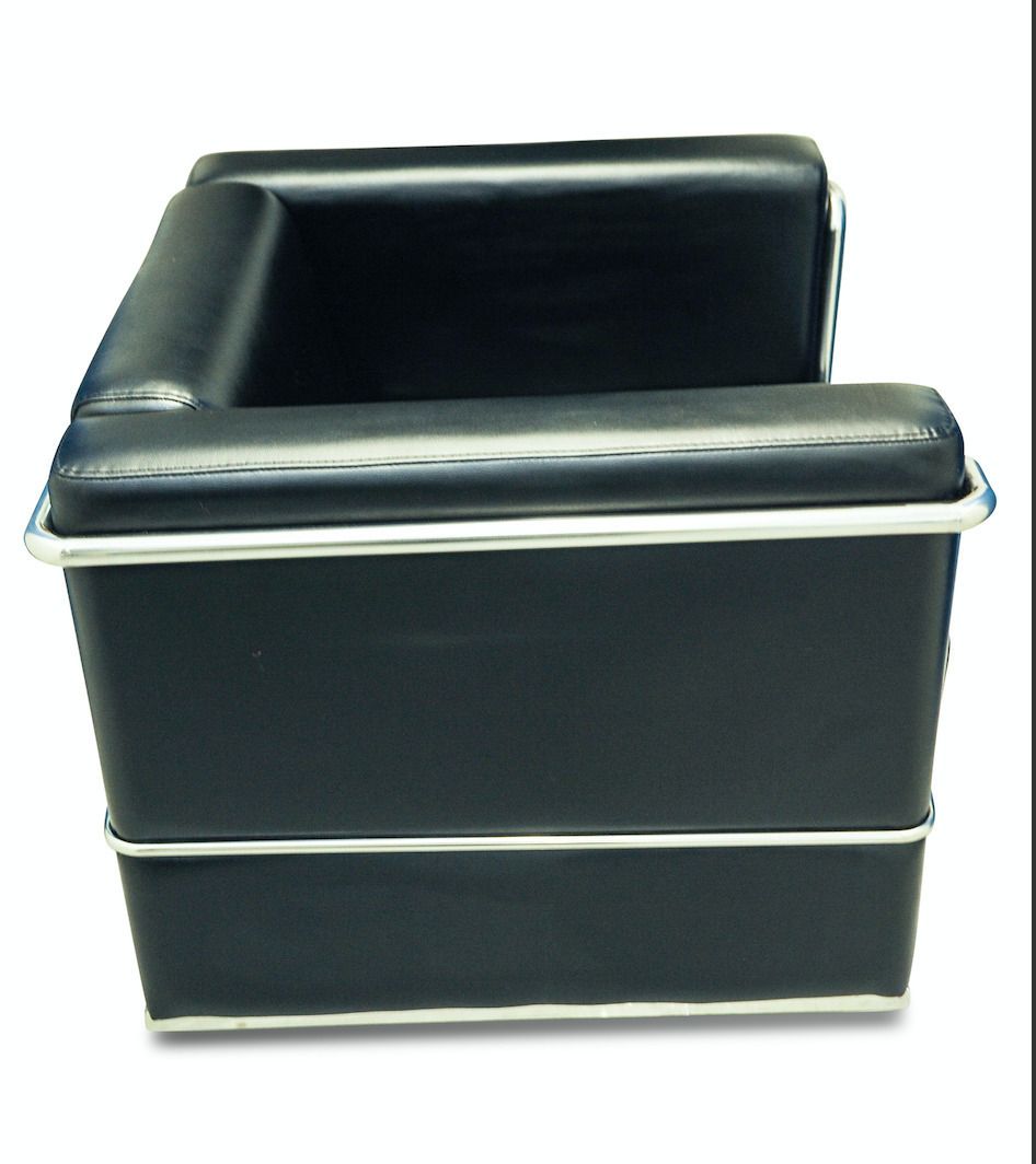After Le Corbusier Lc2 Black Leather Armchair Within A Polished Chrome Frame photo furniture