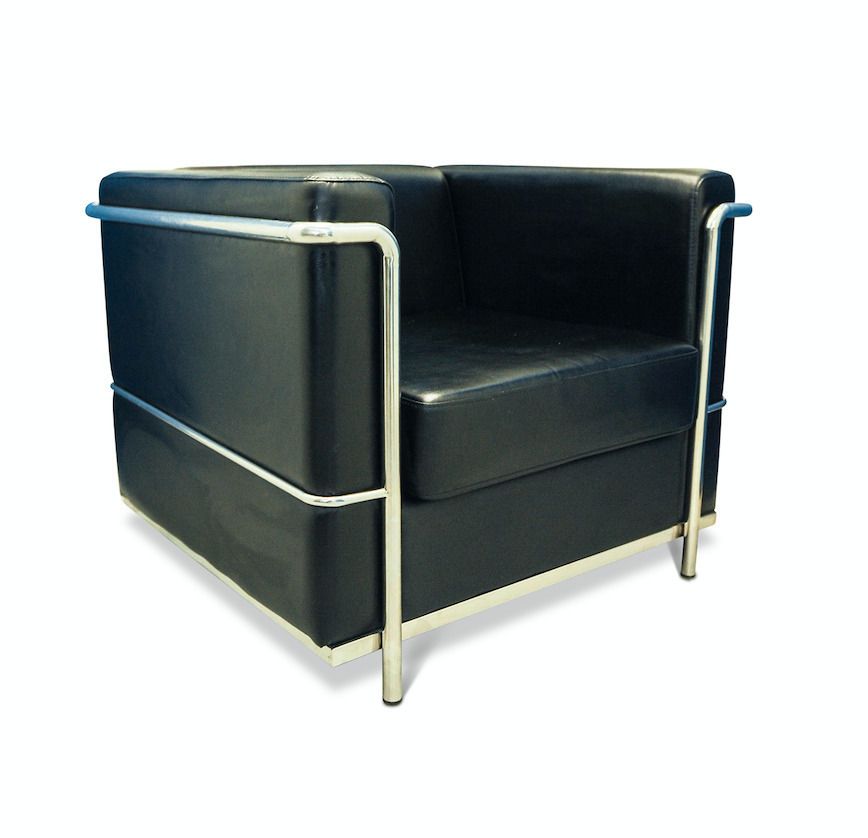 After Le Corbusier Lc2 Black Leather Armchair Within A Polished Chrome Frame photo Furniture