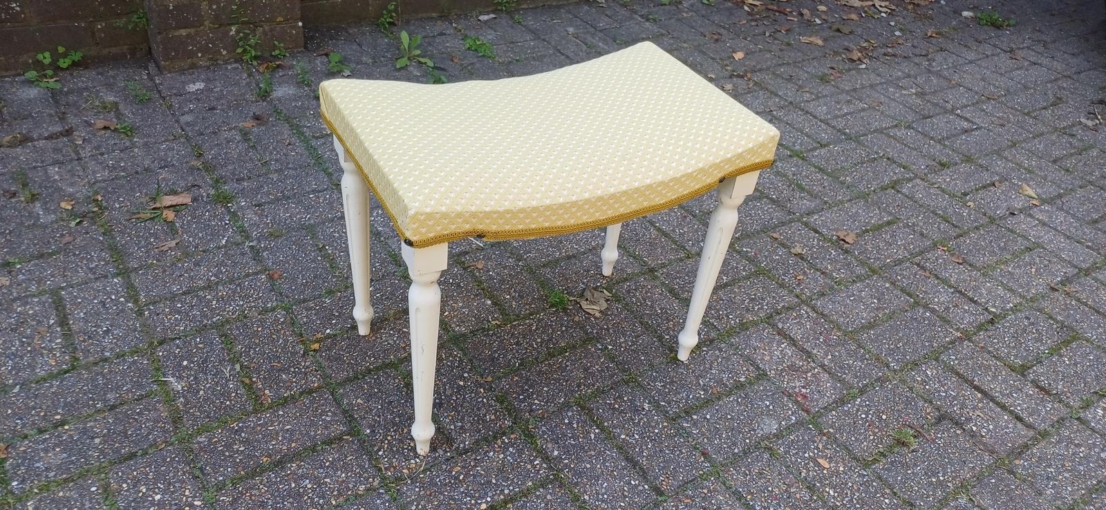 Vintage Retro Newly Upholstered Stool Painted White Wooden Legs Sherbourne. photo furniture