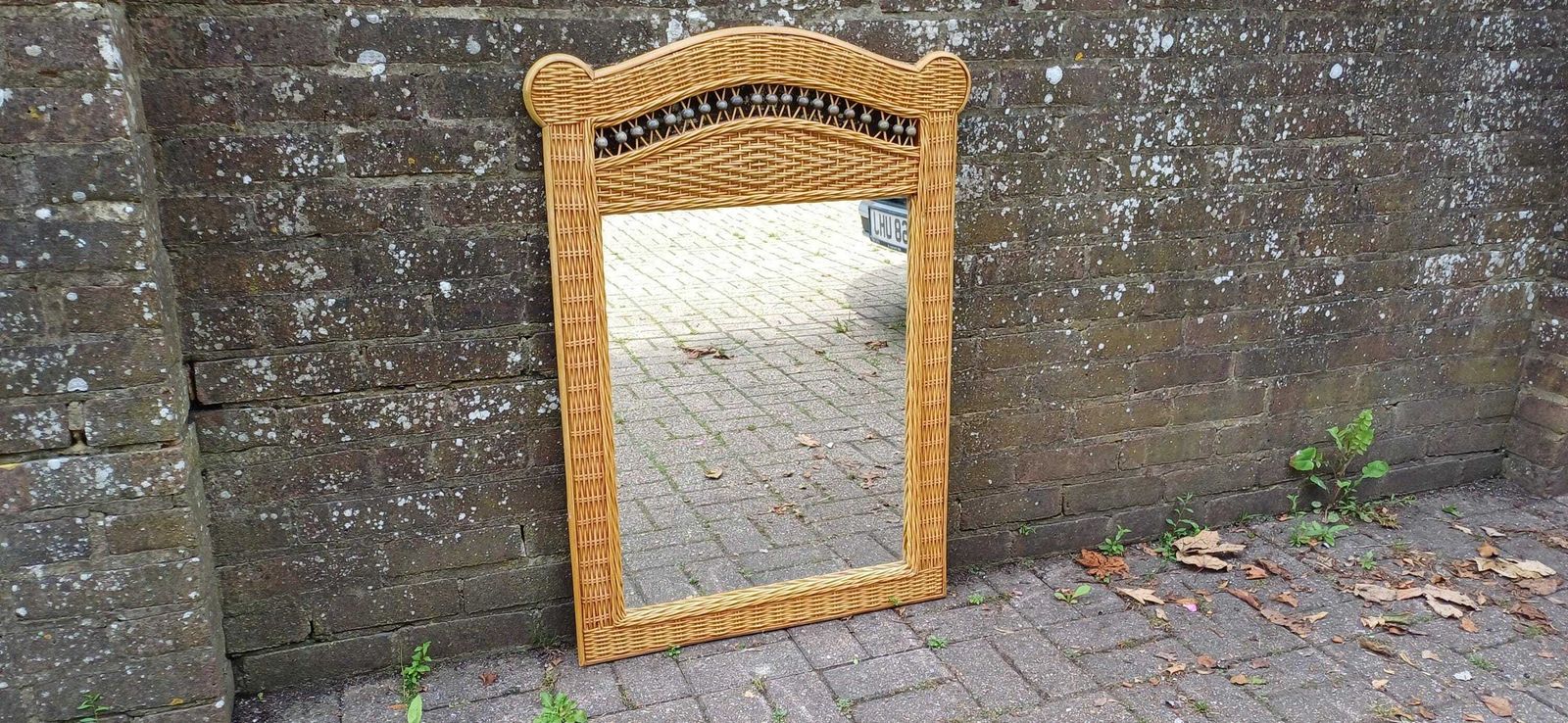 Huge Bamboo Rattan Wicker Cane Decorative Wall Mirror photo for sale