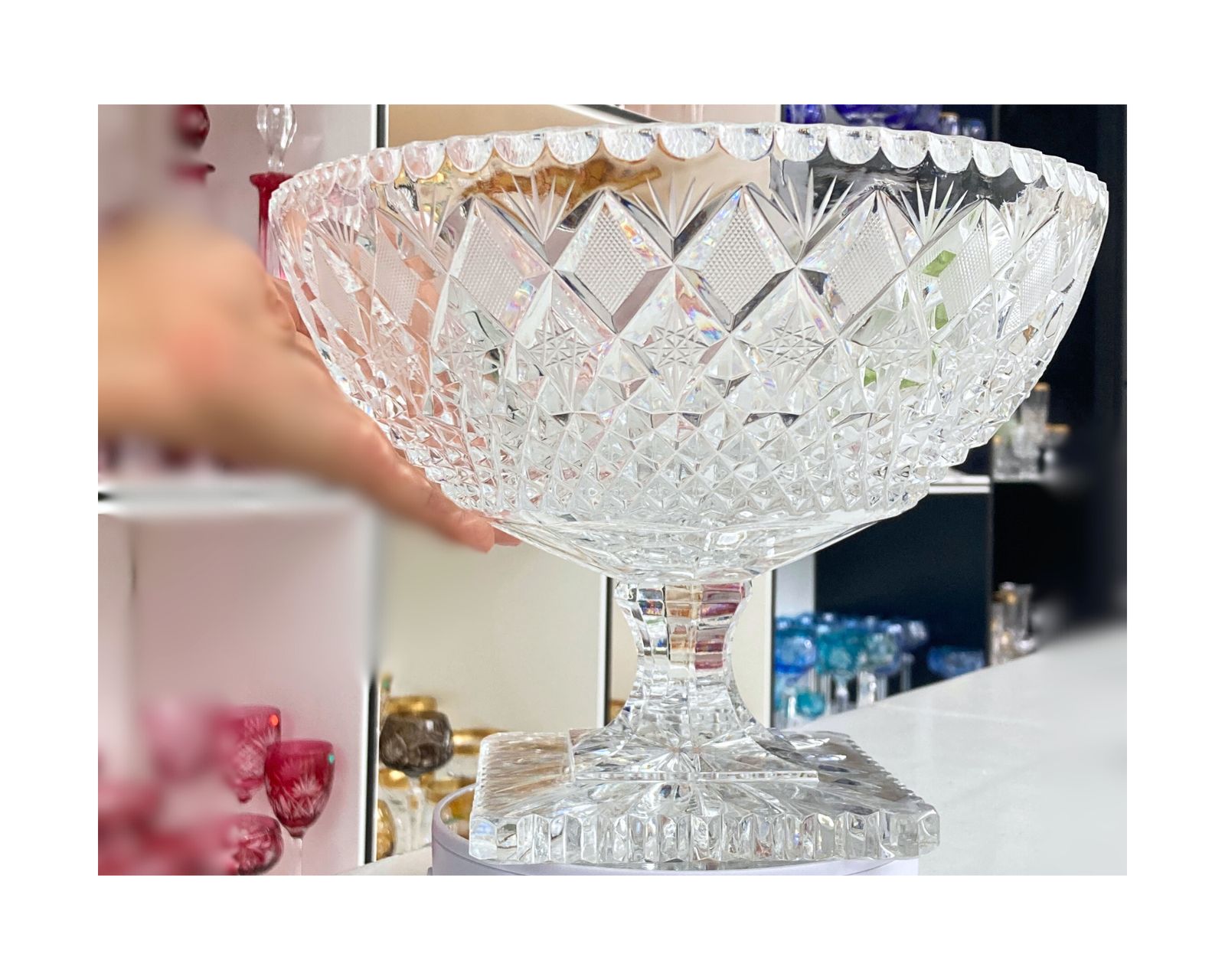 Crystal Vase Large | Footed Punch Bowl | Astonishing Handcut | 1pcs photo vinterior