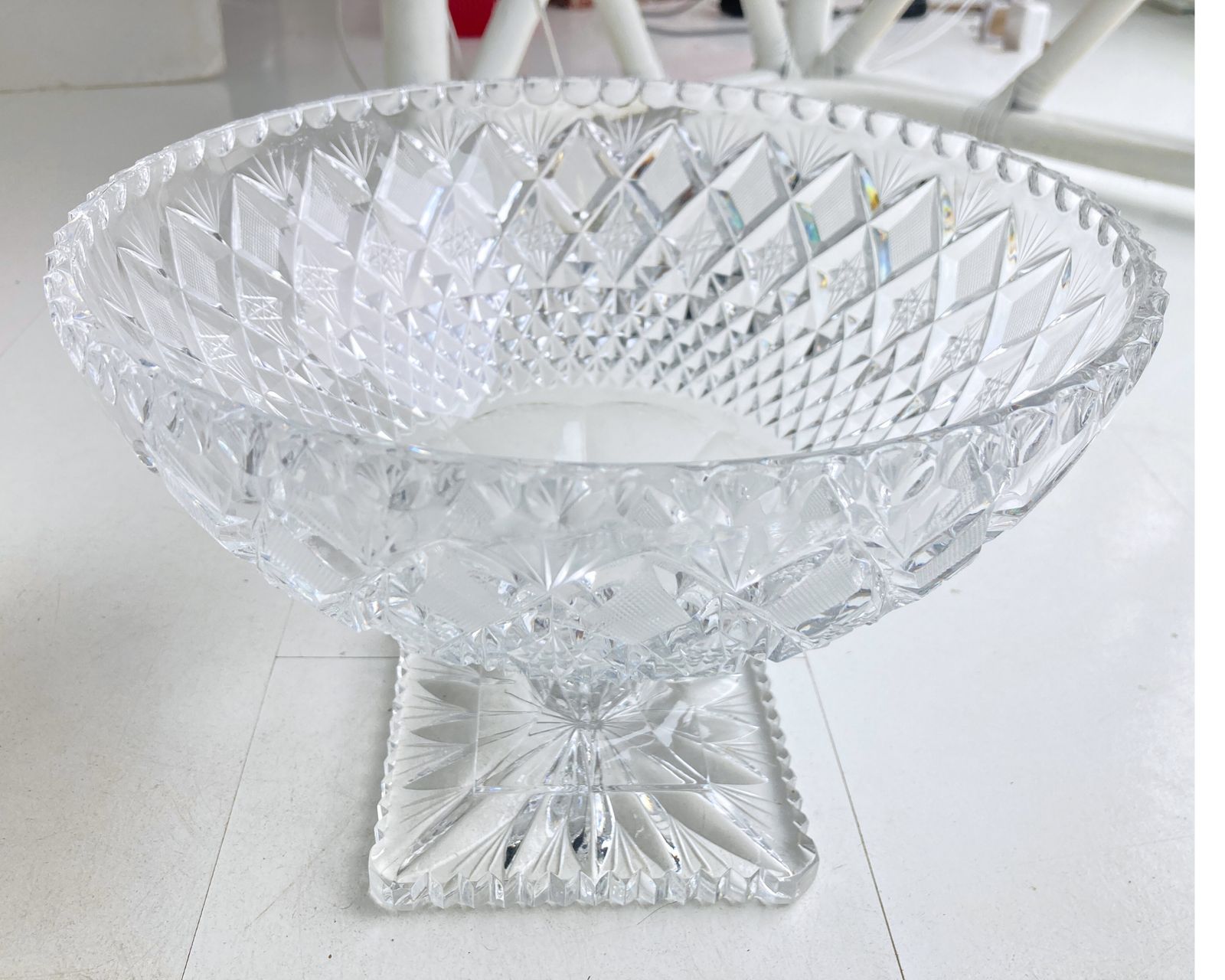 photo furniture Crystal Vase Large | Footed Punch Bowl | Astonishing Handcut | 1pcs