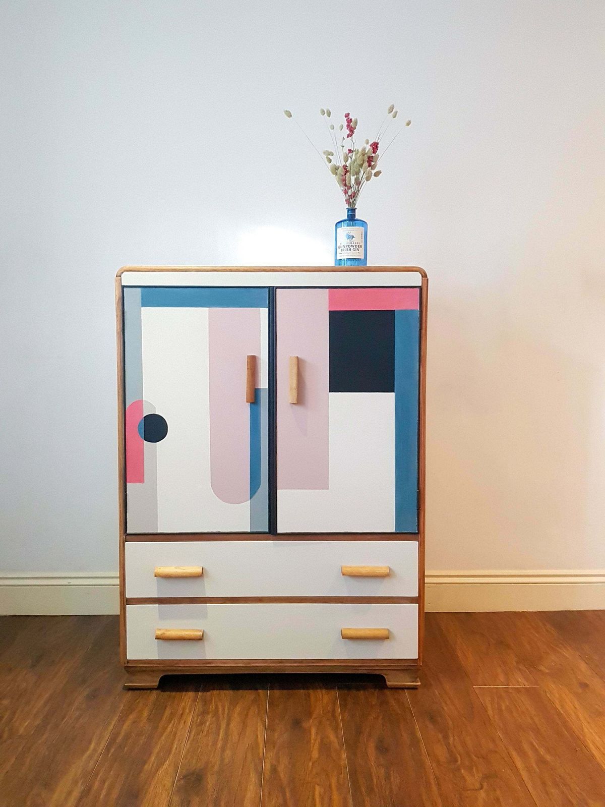 Retro 1950s Cabinet In Art Deco Colour Block Design