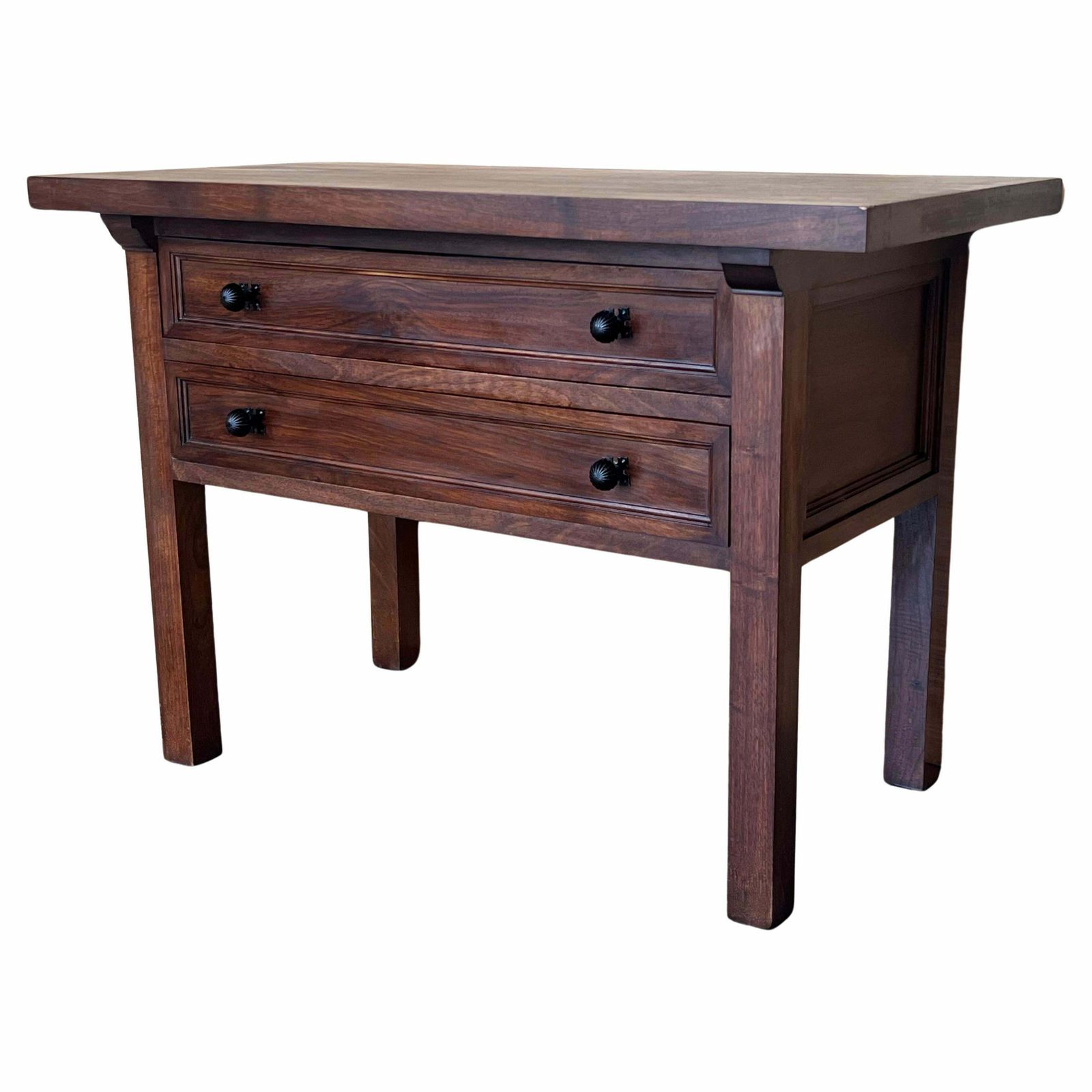 20th Century Spanish Nightstand Or Side Table With Two Drawers And Iron Hardware