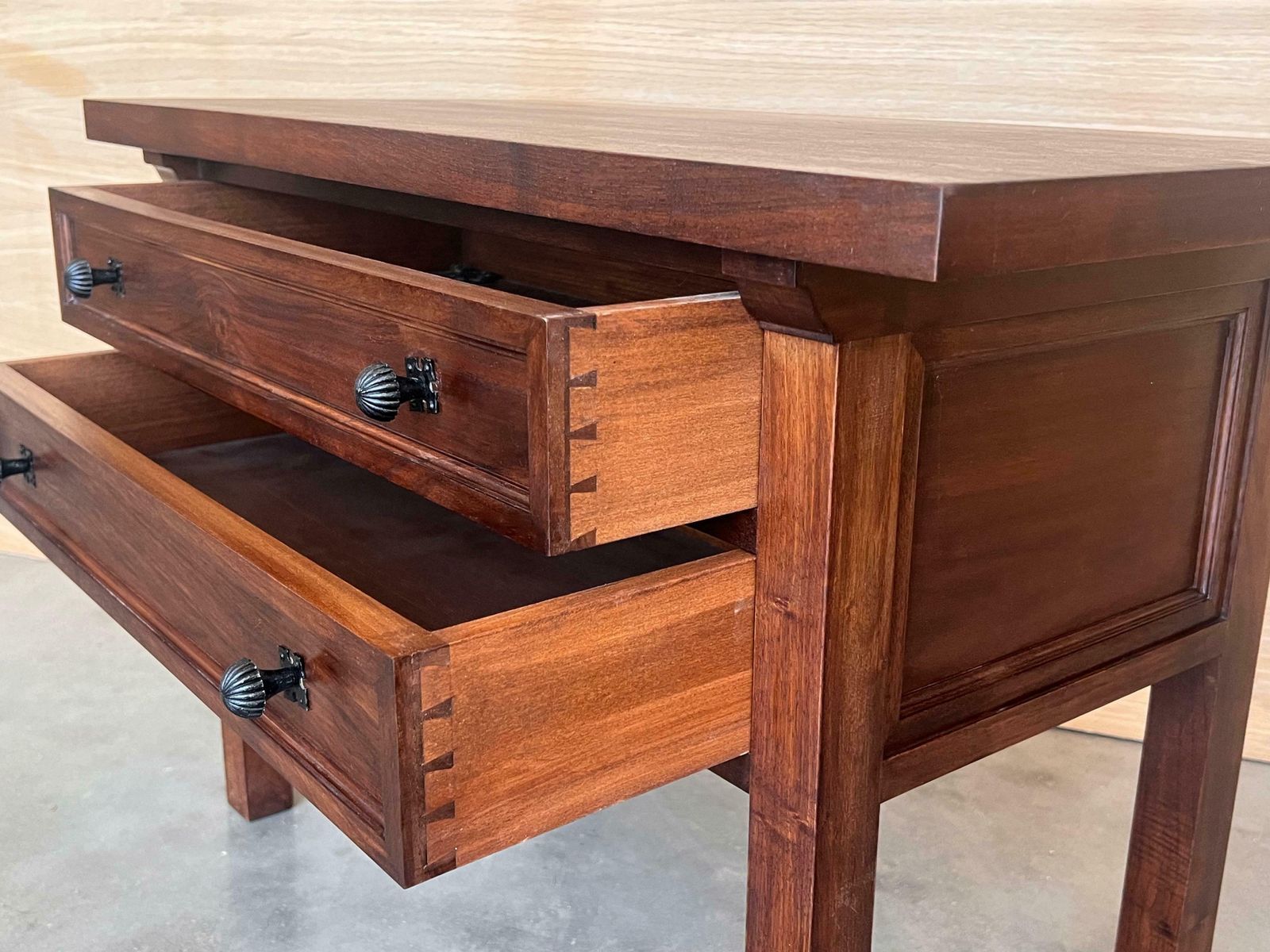 photo for sale 20th Century Spanish Nightstand Or Side Table With Two Drawers And Iron Hardware