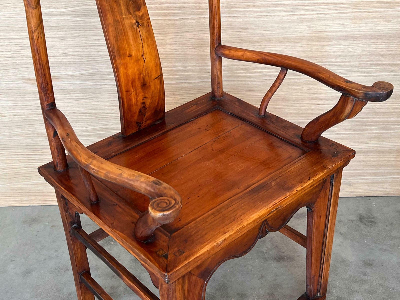 3030.0 Pair Of Chinese Ming Style Carved Wood High Back Throne Armchairs photo
