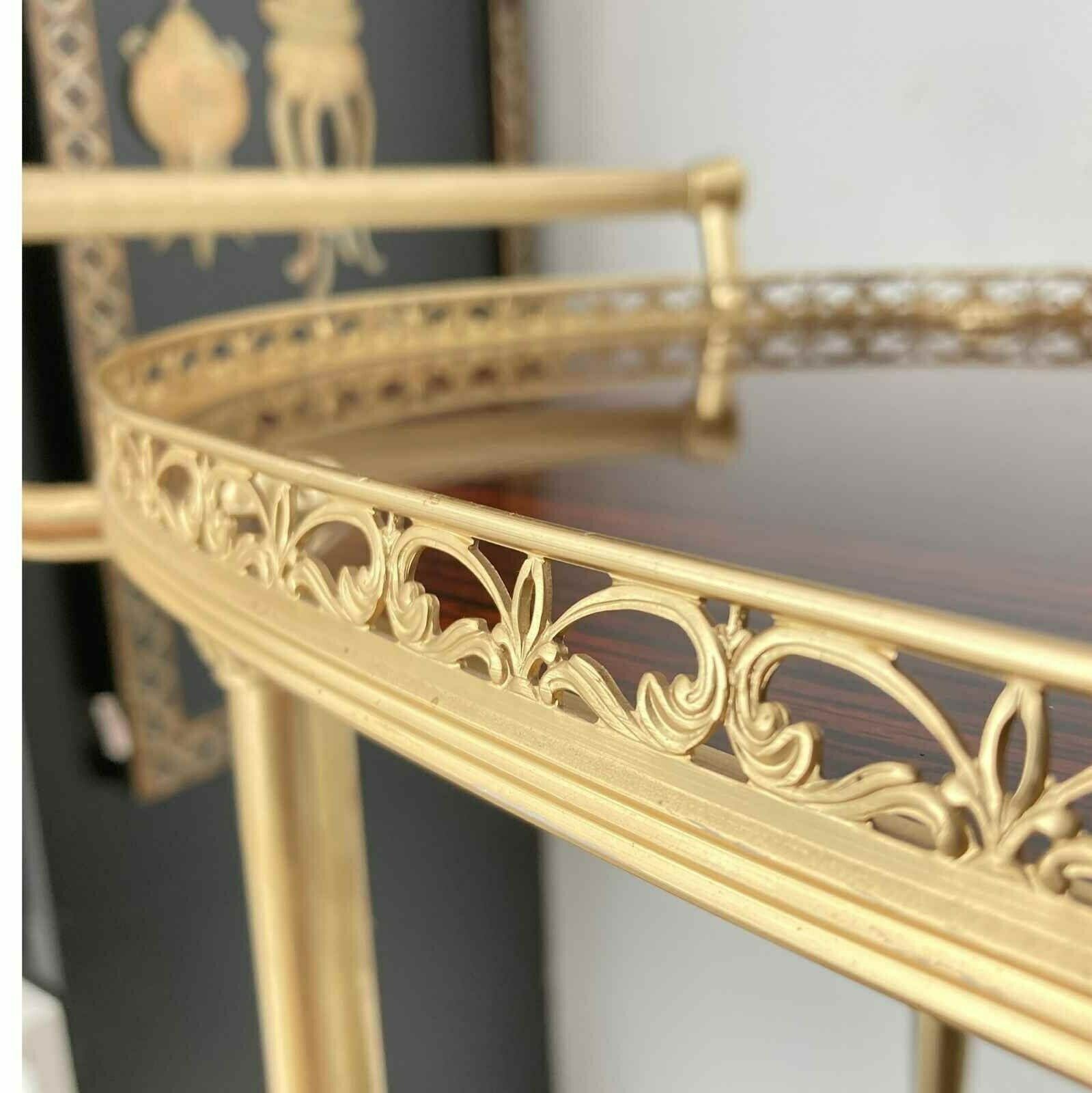 Brass Bar Cart | Wooden Oval Trolley | 3 Bottle Holders photo Furniture