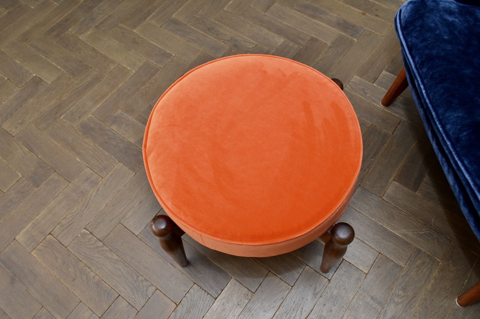Retro/ Mid Century Teak And Velvet Orange Ottoman /Footstool photo buy