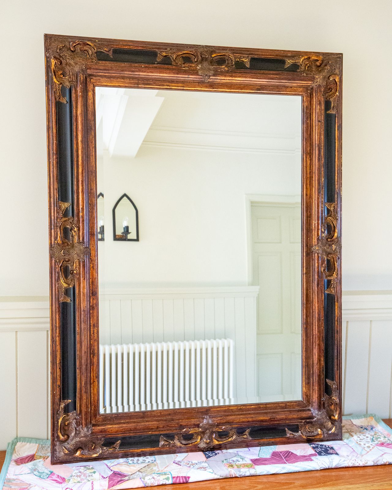 Large Antique French Baroque Style Mirror Country House Gold Black Copper Rectangular Landscape Or Portrait Vintag.E Bevelled Glass 46" X 35" photo Home Decor
