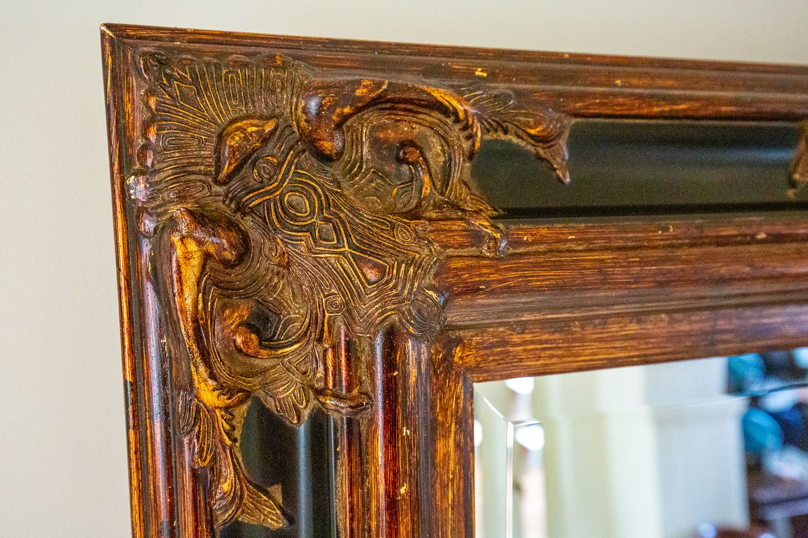photo vinterior Large Antique French Baroque Style Mirror Country House Gold Black Copper Rectangular Landscape Or Portrait Vintag.E Bevelled Glass 46" X 35"