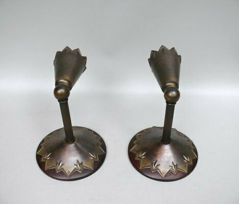 Art Nouveau Brass Wall Lights In The Style Of Dagobert Peche, Austria, 1890s, Set Of 2 photo vintage