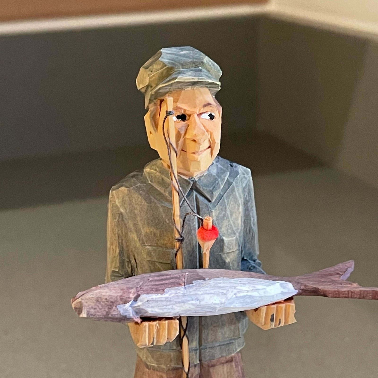 Rare Wooden Carving Human Sculptures A Fisher Man Antique Decorative Figurine photo buy