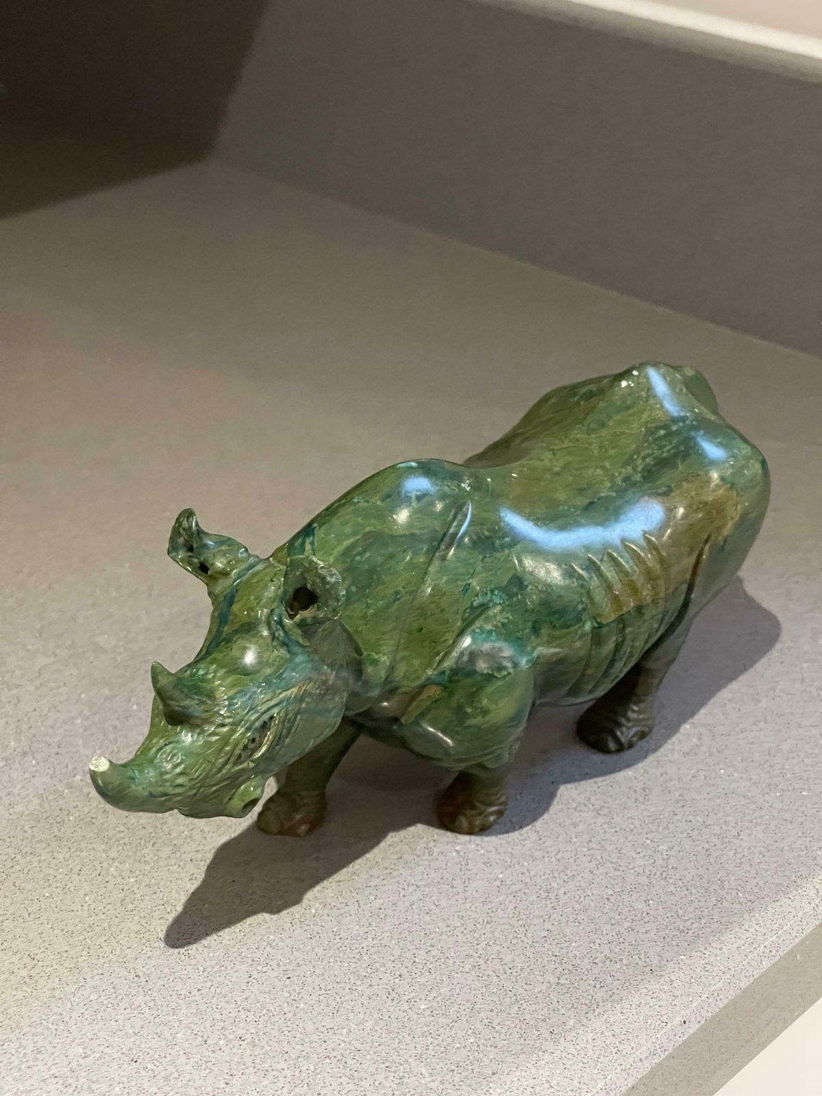Antique Hand Carve Sculpture African Green Malachite Stone Figurine Rhinoceros photo for sale