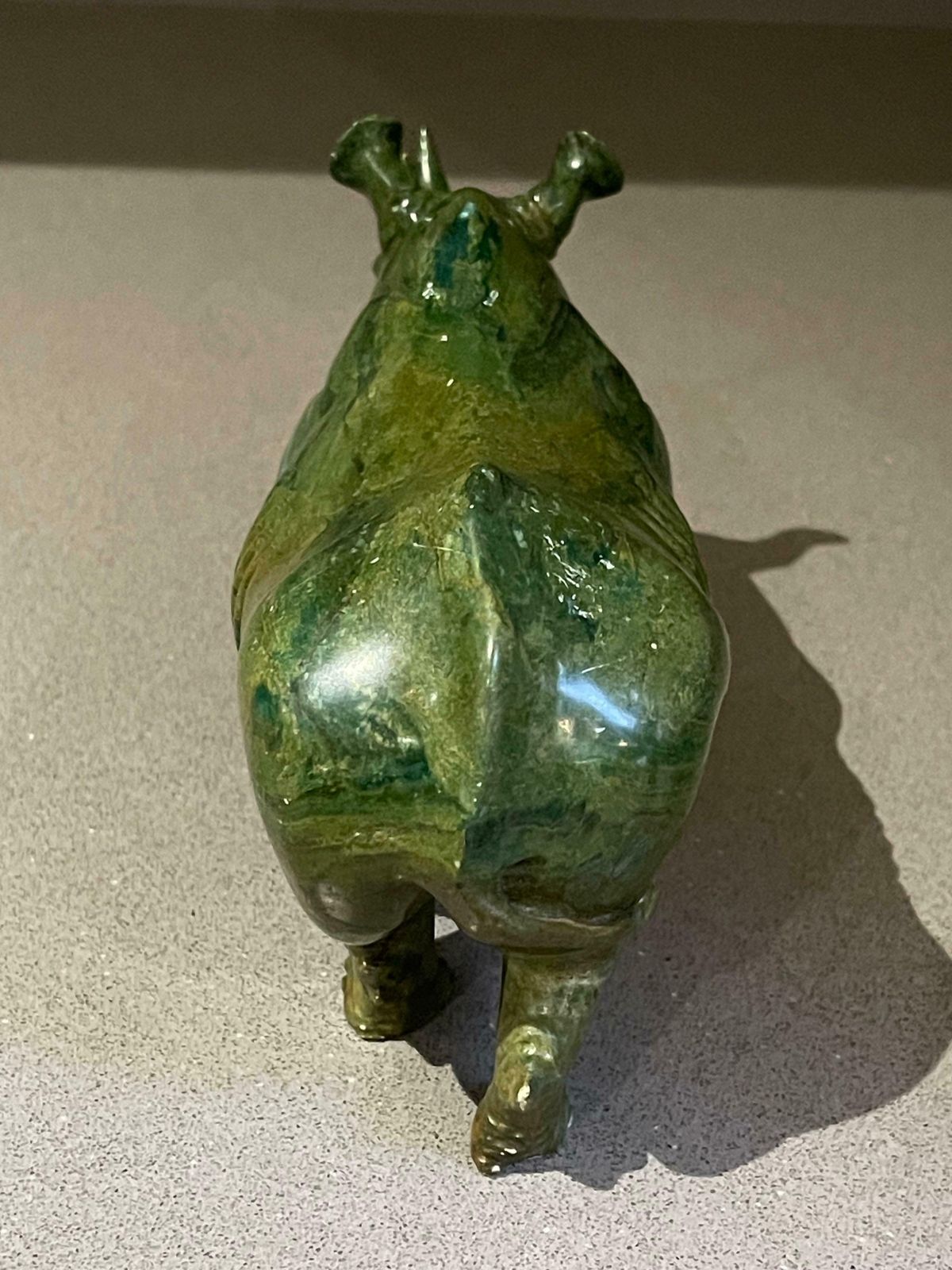 Antique Hand Carve Sculpture African Green Malachite Stone Figurine Rhinoceros photo vinterior