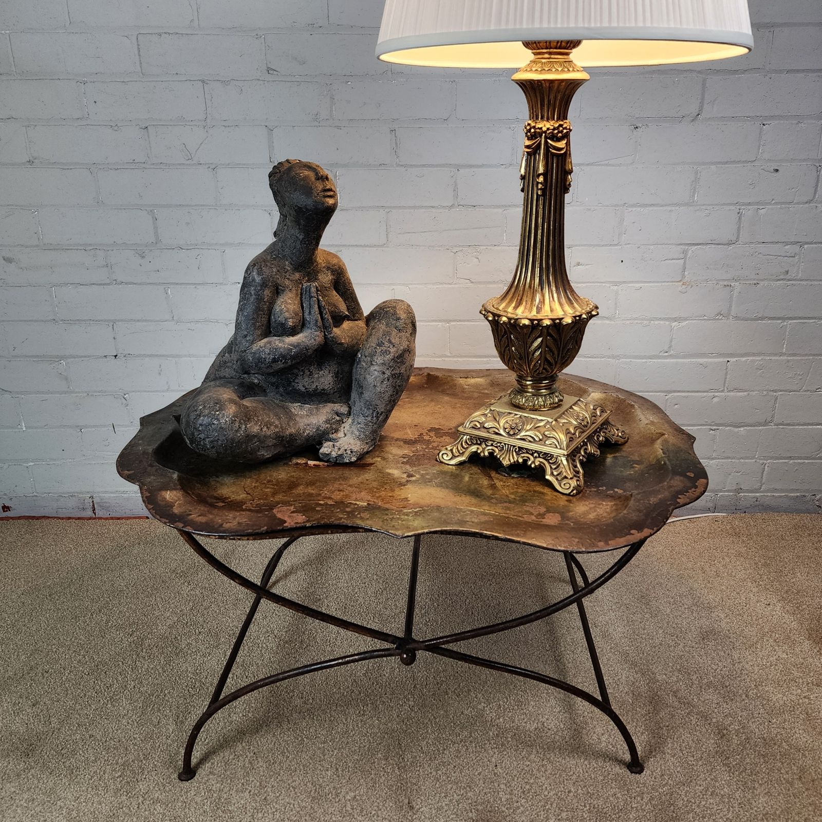 A Georgian Toleware Serpentine Tray On X Frame Iron Stand