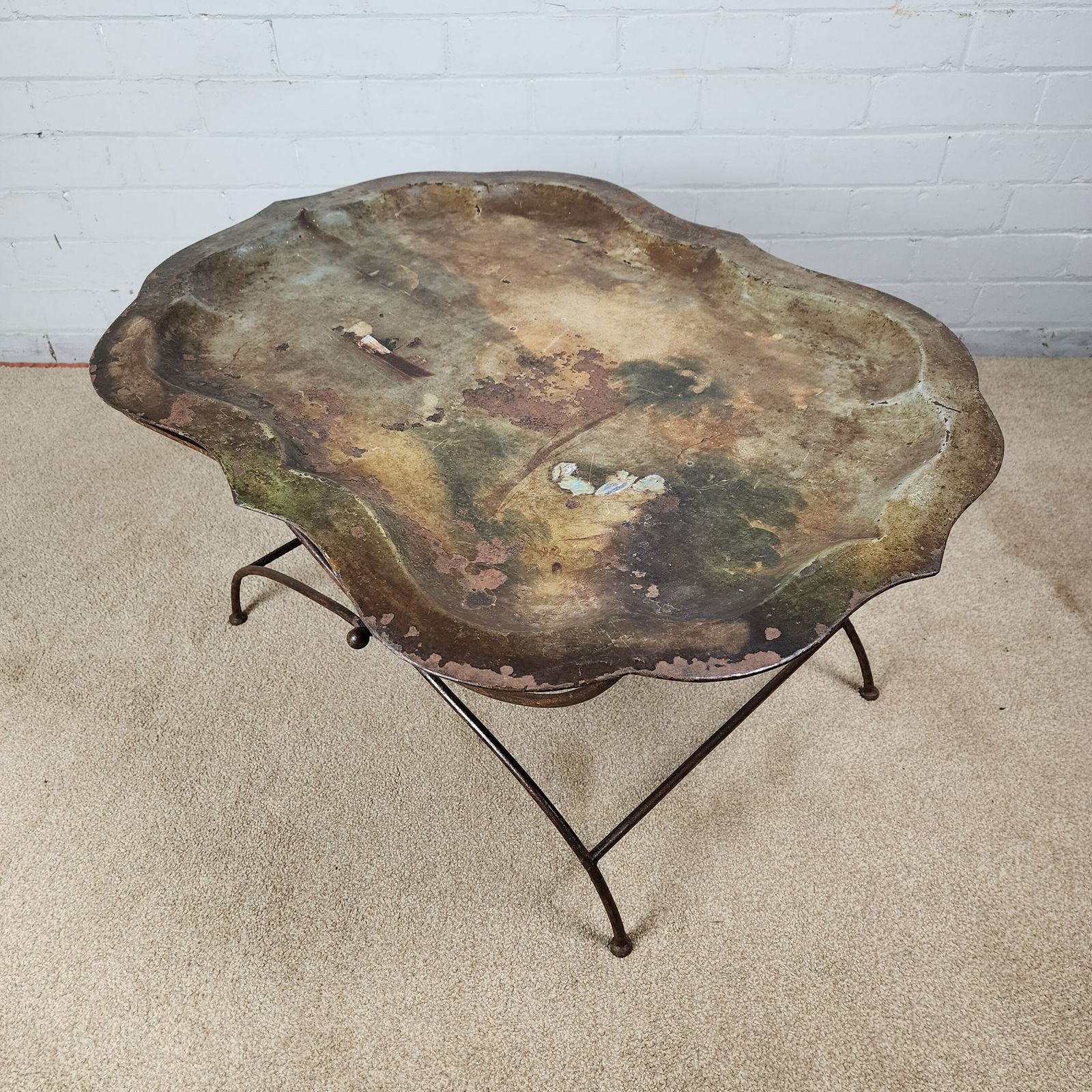 A Georgian Toleware Serpentine Tray On X Frame Iron Stand photo 400.0