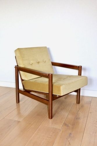 Wooden Armchair Designed By Z. Baczyk, Vintage Brown Yellow Olive