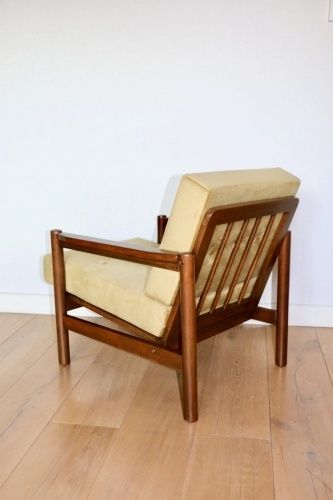 Wooden Armchair Designed By Z. Baczyk, Vintage Brown Yellow Olive photo vinterior