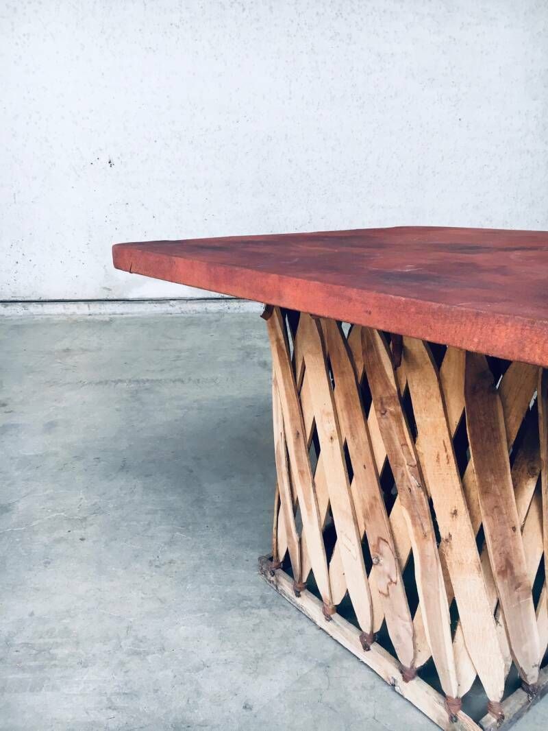 photo vintage Mexican Art Populaire Artisan Made Leather Table & Chairs By Wim Rietveld