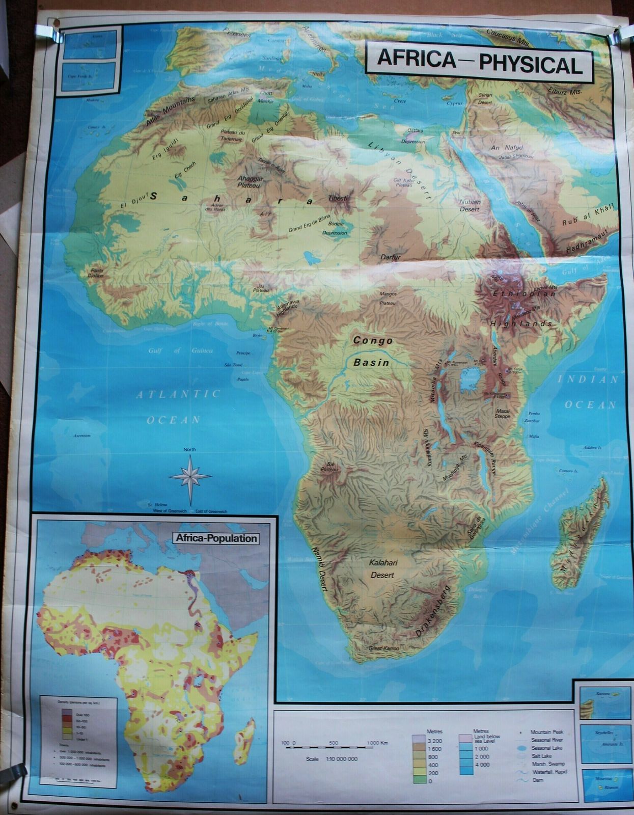 Large Double Sided Wall Hanging Map Of Africa ~ Political And Physical By Macmillan