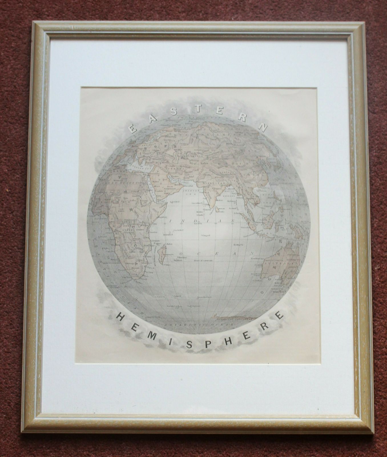The Western Hemisphere And Eastern Hemisphere Pair Of Framed Lithograph Maps 1877 photo furniture