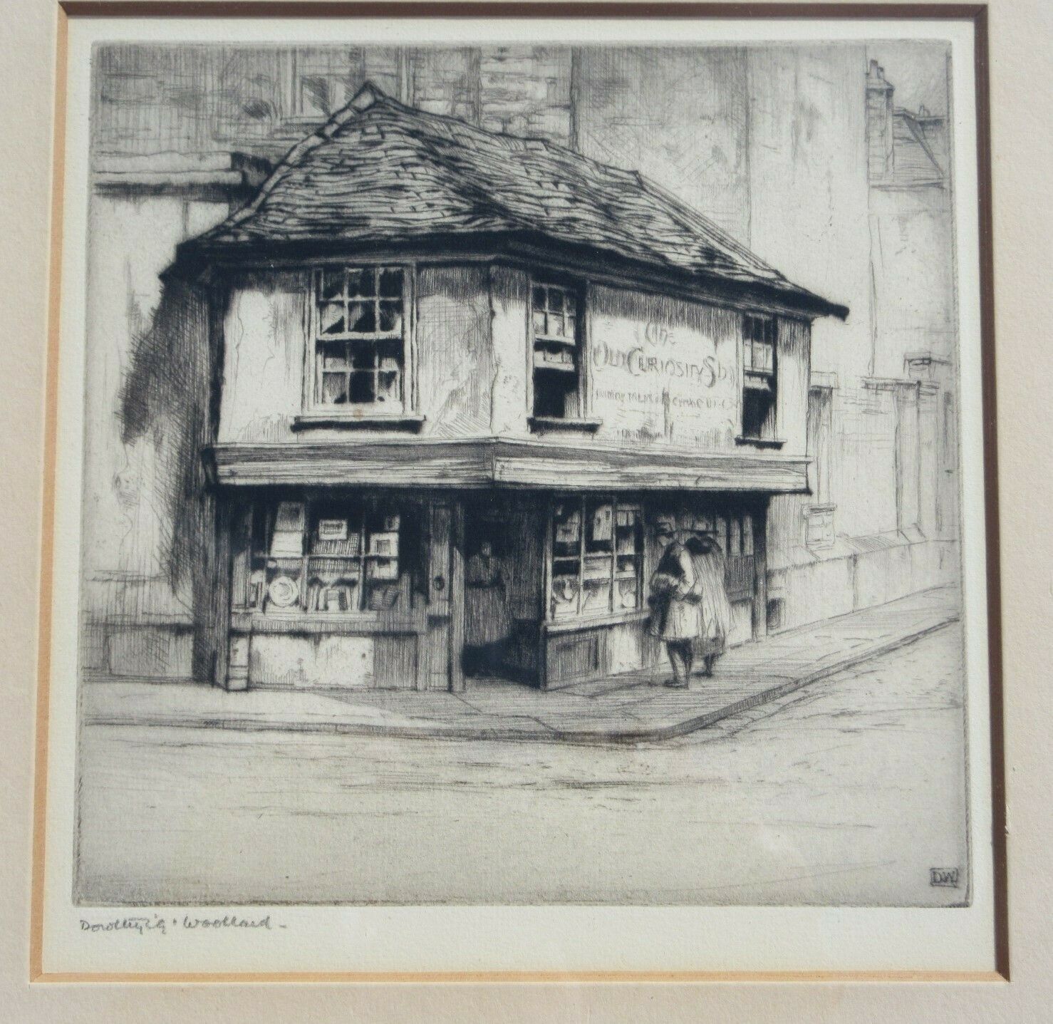 ‘The Old Curiosity Shop’. Dry Point Etching By Dorothy Woollard, Re, Rwa C1926 photo furniture