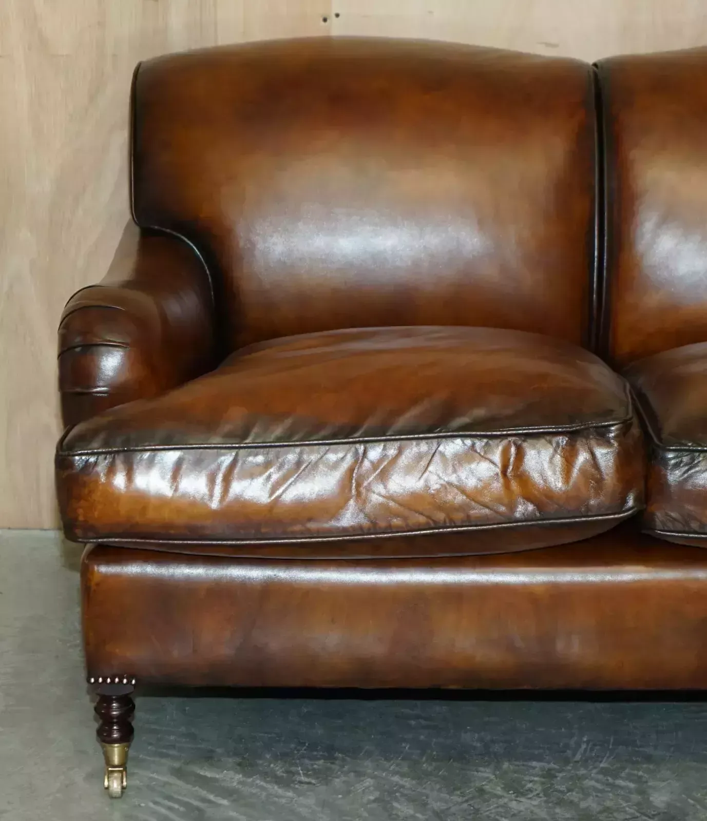 1 Of 2 Large George Smith Howard & Son's Brown Leather Signature Scroll Arm Sofa photo Furniture