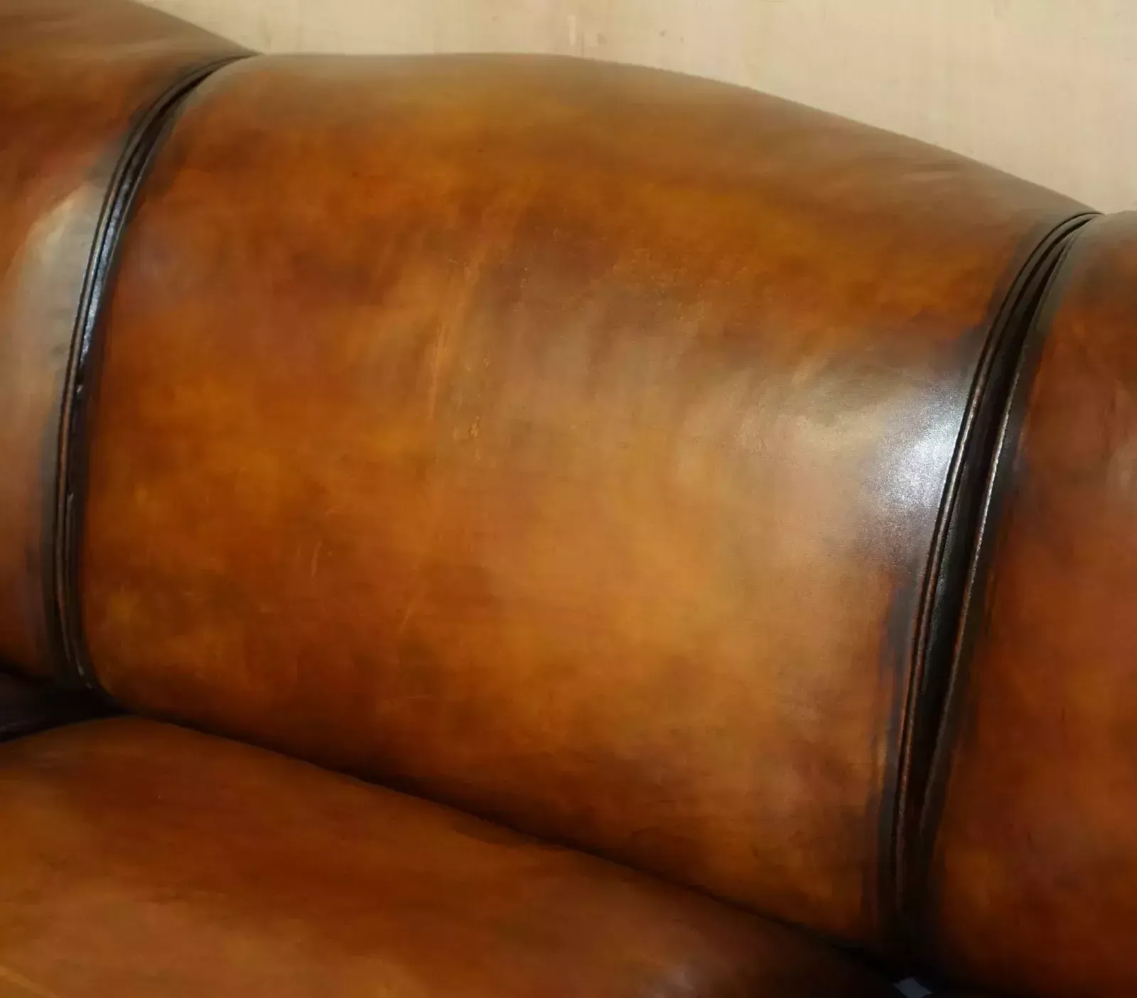 Furniture 1 Of 2 Large George Smith Howard & Son's Brown Leather Signature Scroll Arm Sofa photo
