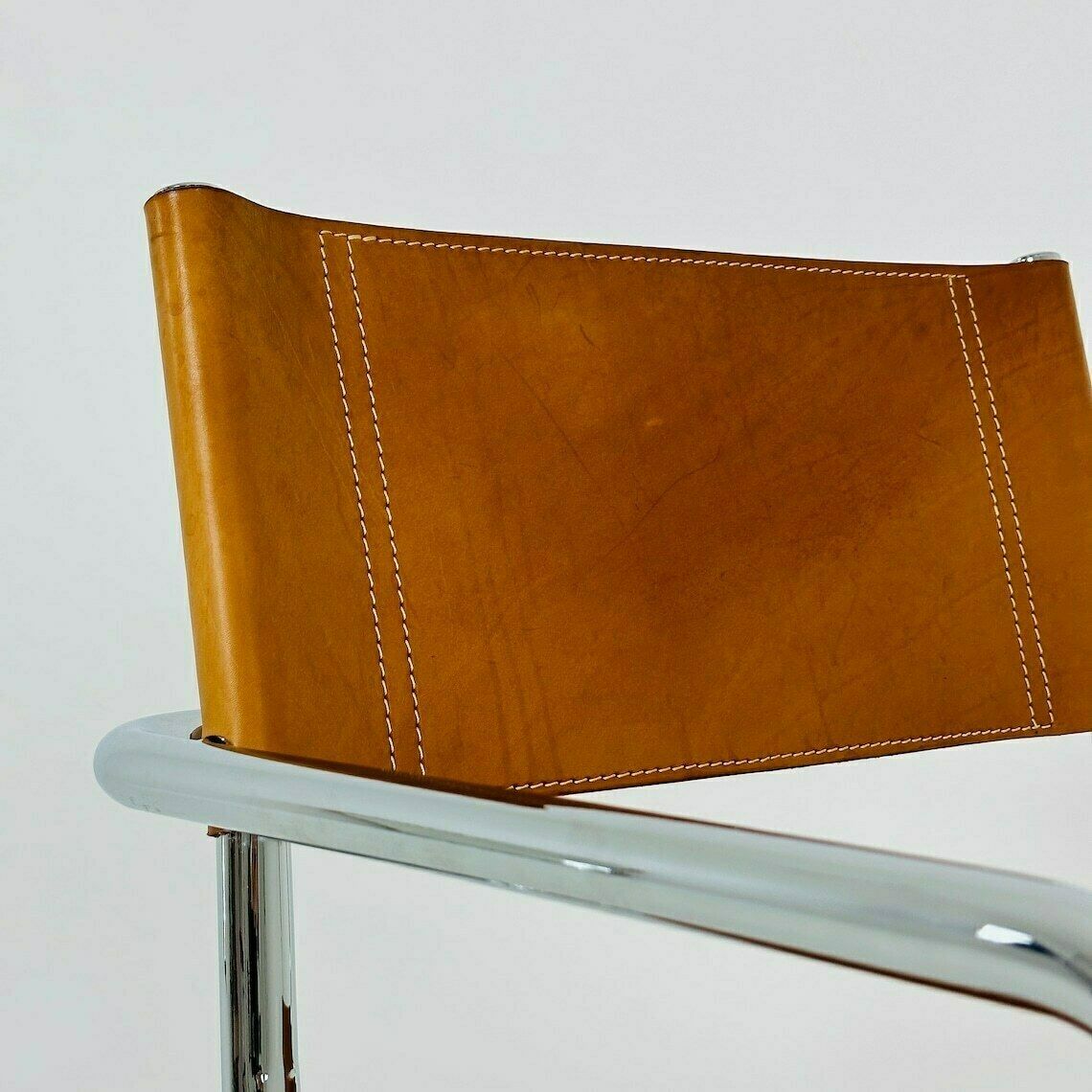 Vintage Model S34 Cognac Saddle Leather Dining Chair By Mart Stam & Marcel Breuer 1980s photo vinterior