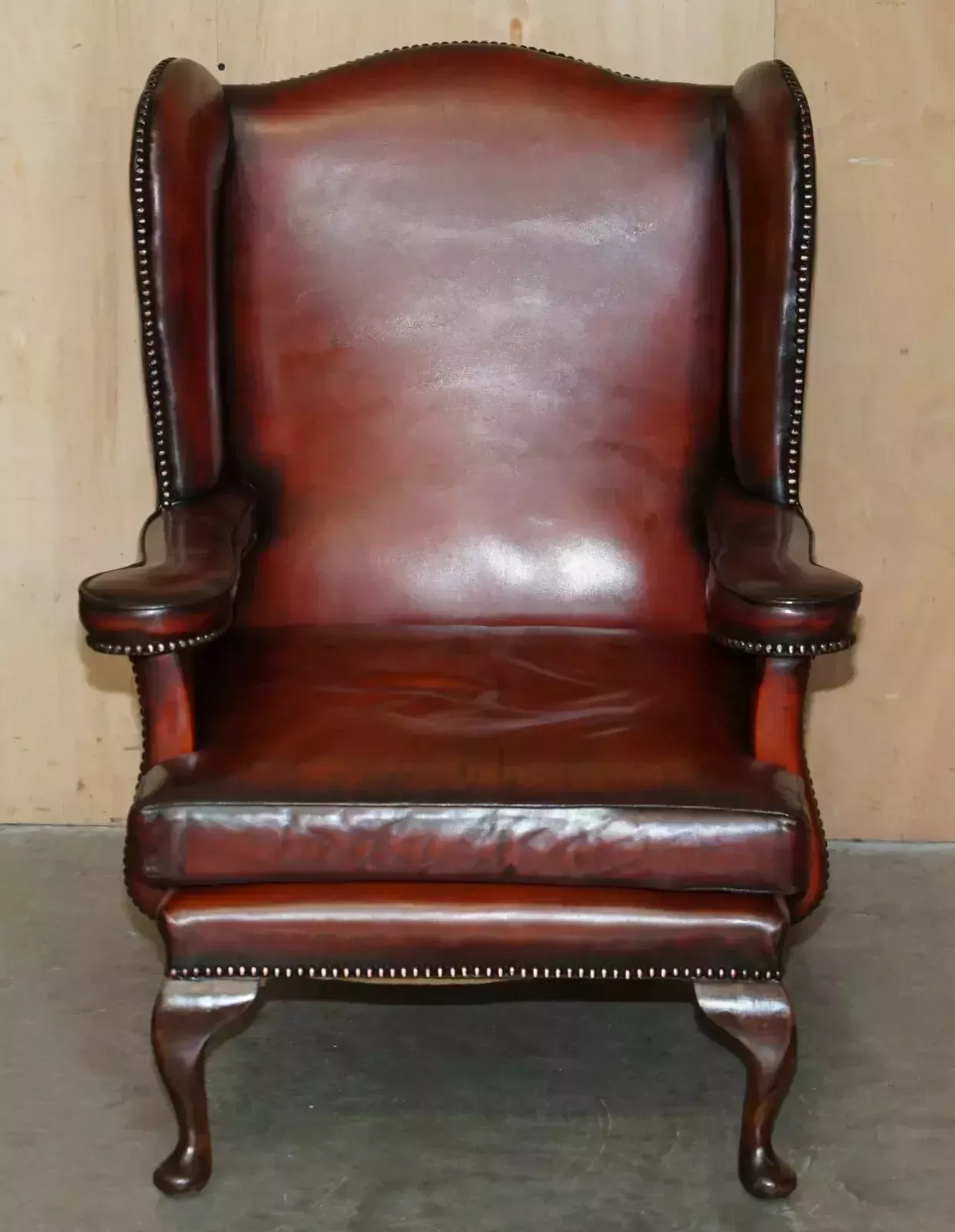 Pair Of Restored Vintage Leather Wingback Armchairs William Morris Flat Top Arms photo for sale