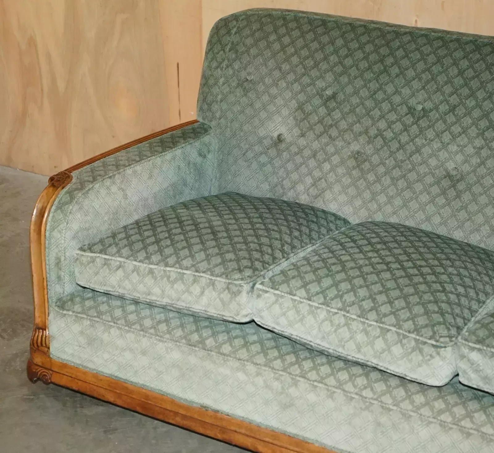 Ornately Hand Carved Walnut Art Deco Circa 1920's Antique Sofa & Armchair Suite photo Furniture