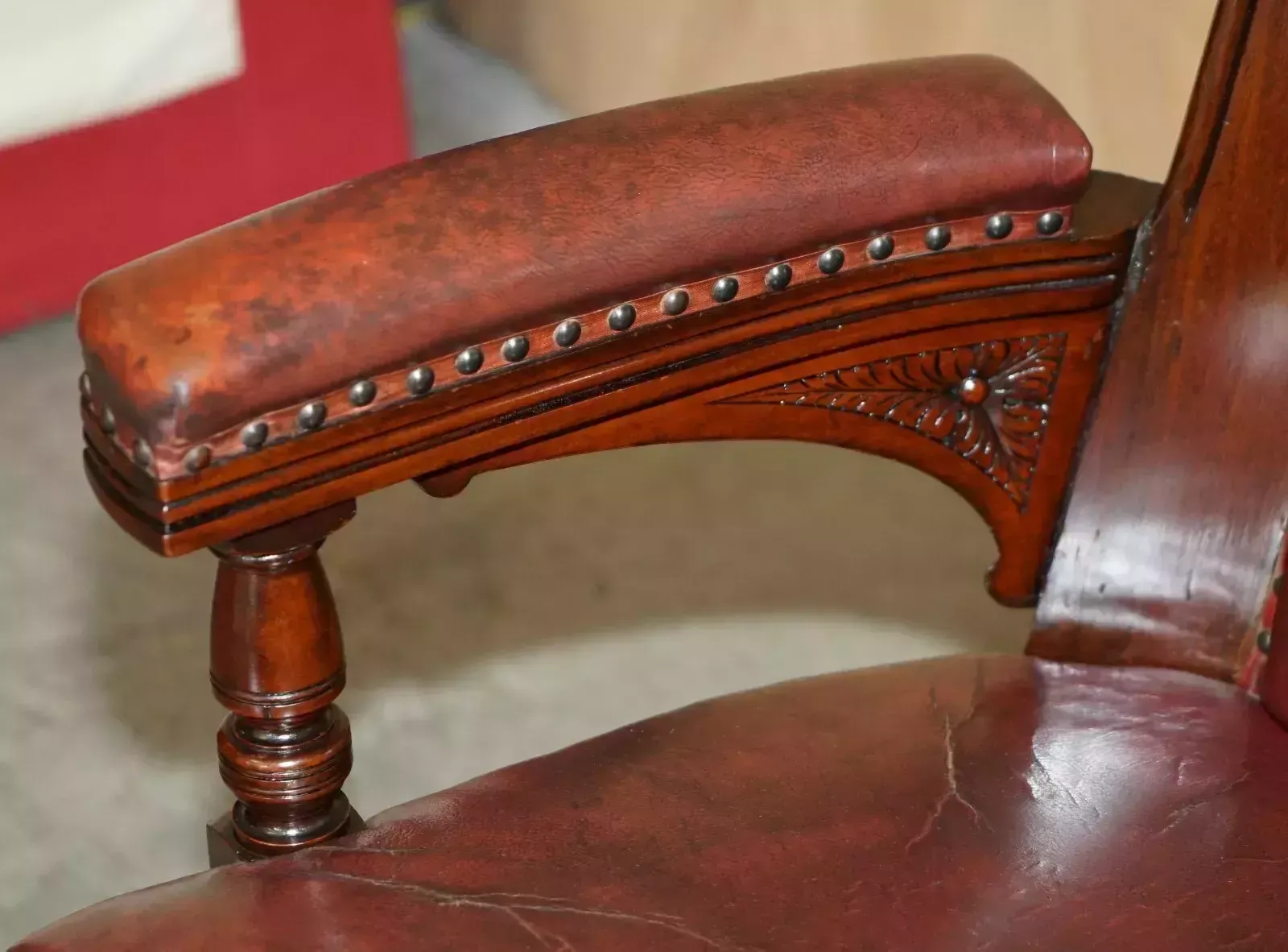 photo for sale Exqusiite Antique English Hand Carved Harvest "Labour & Wait" Throne Armchair