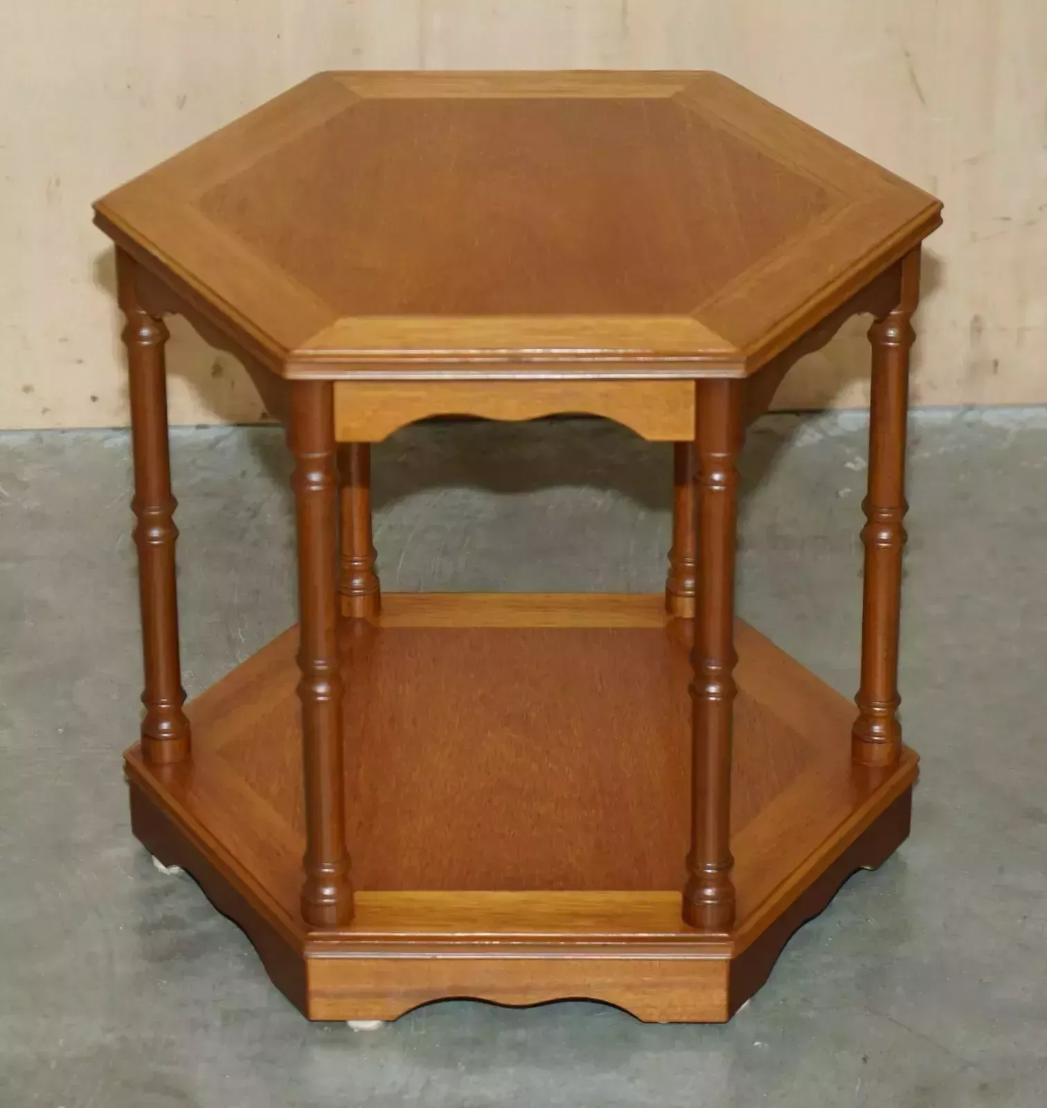 photo furniture Fine Pair Of Vintage Hexagonal Side End Tables With Chippendale Bamboo Pillars