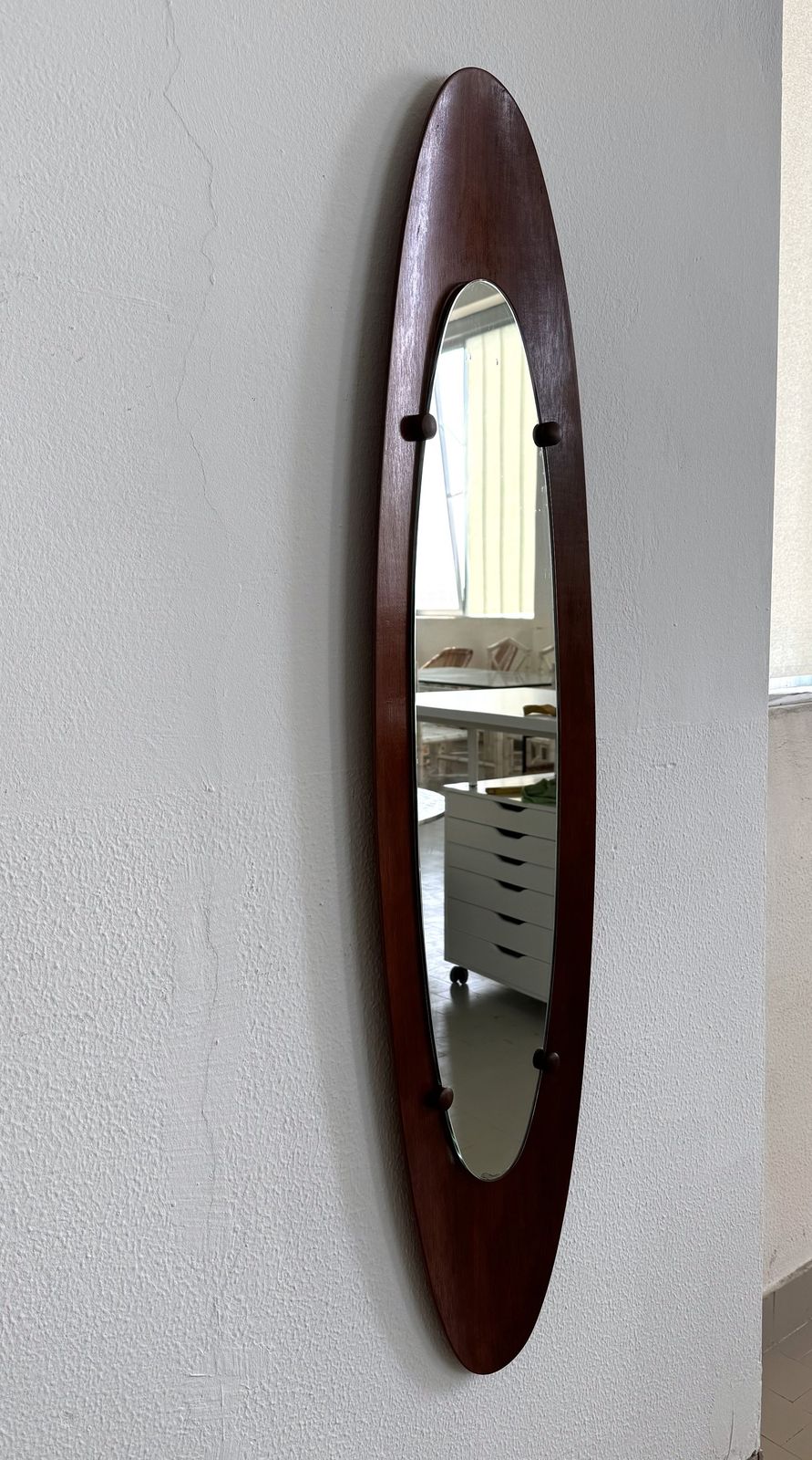 Italian Designer Teak Bentwood Wall Mirror, 1950s photo Home Decor