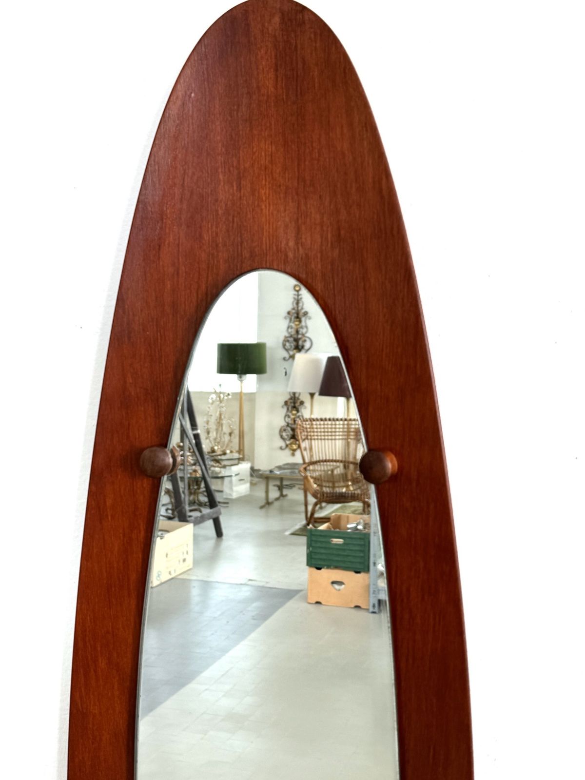 Italian Designer Teak Bentwood Wall Mirror, 1950s photo vinterior