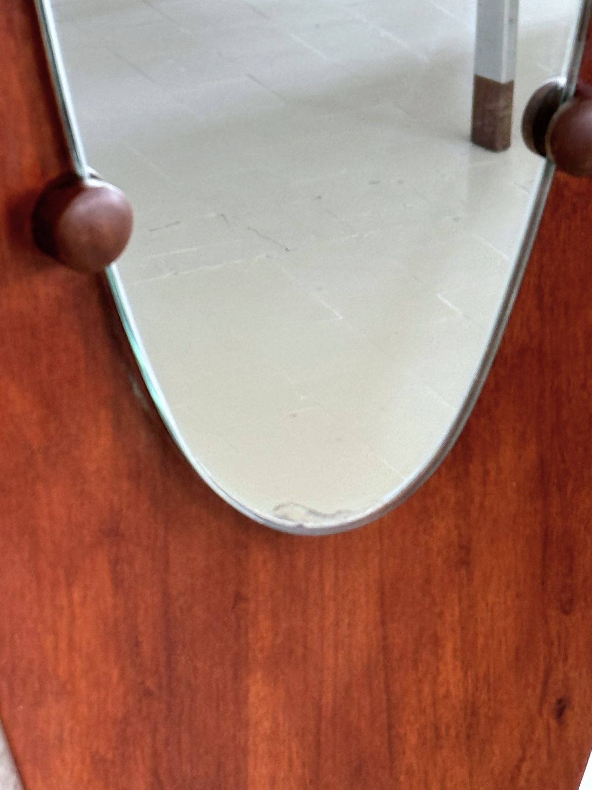 Italian Designer Teak Bentwood Wall Mirror, 1950s photo vintage