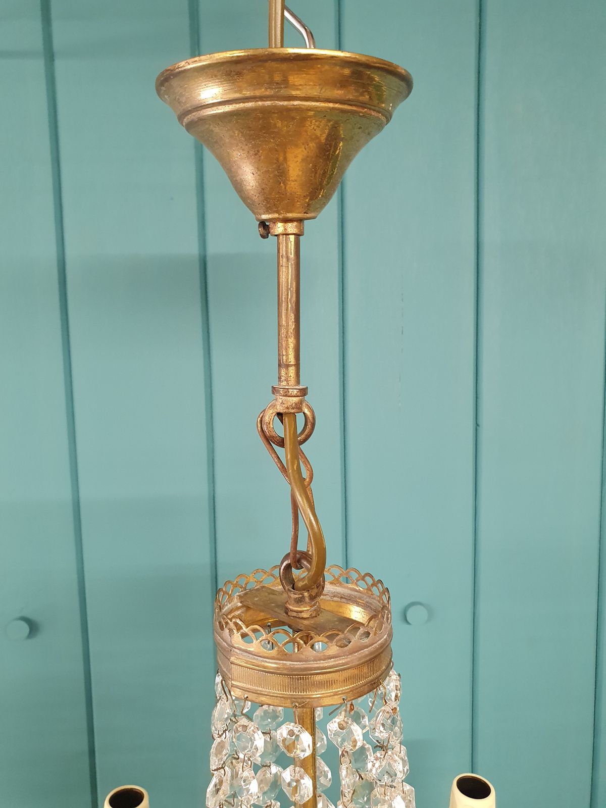 Early 20th Century French Chandelier With Ruby Coloured Prisms photo vinterior