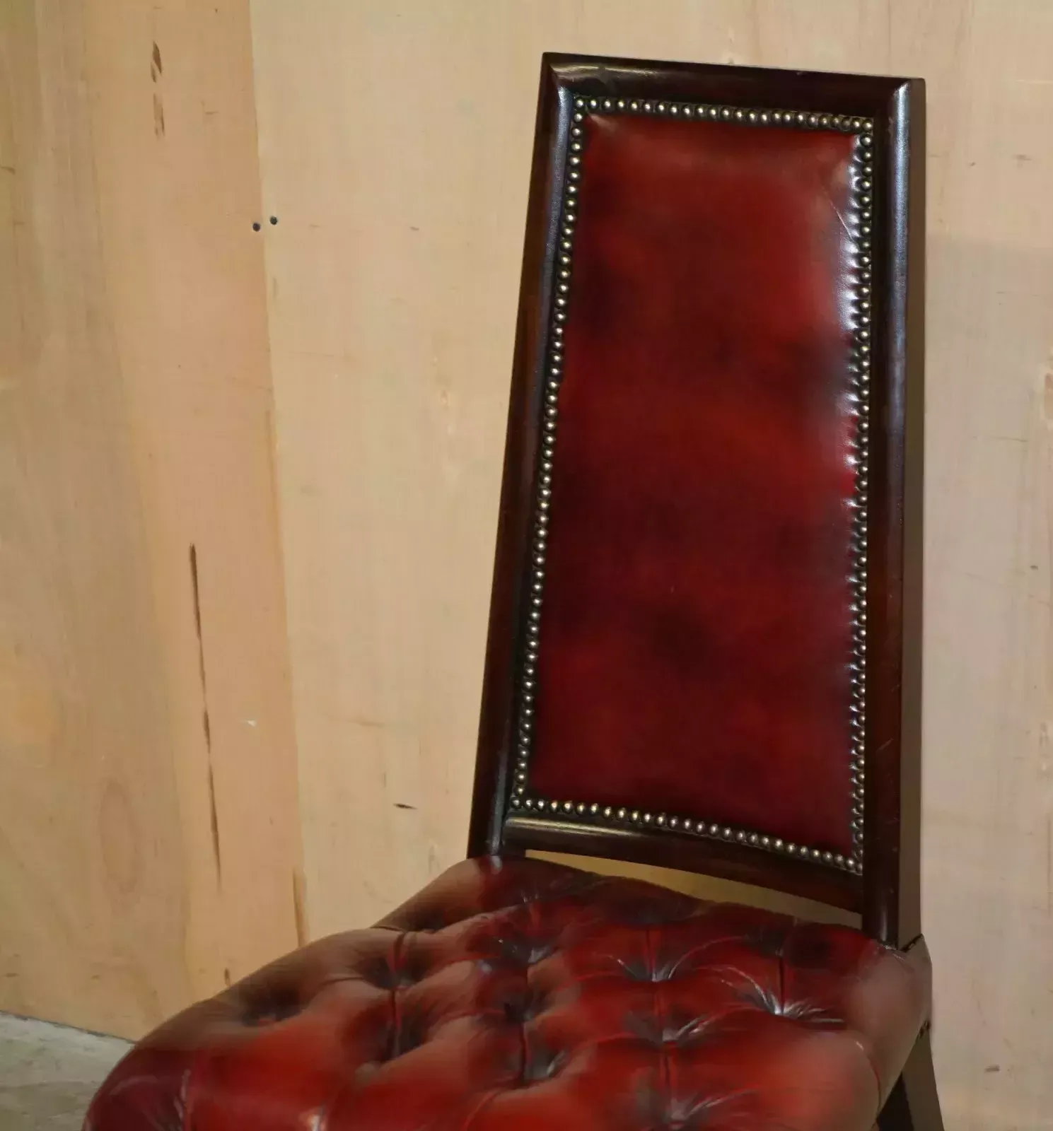 Four Stunning Vintage Oxblood Leather High Back Chesterfield Dining Chairs photo Furniture