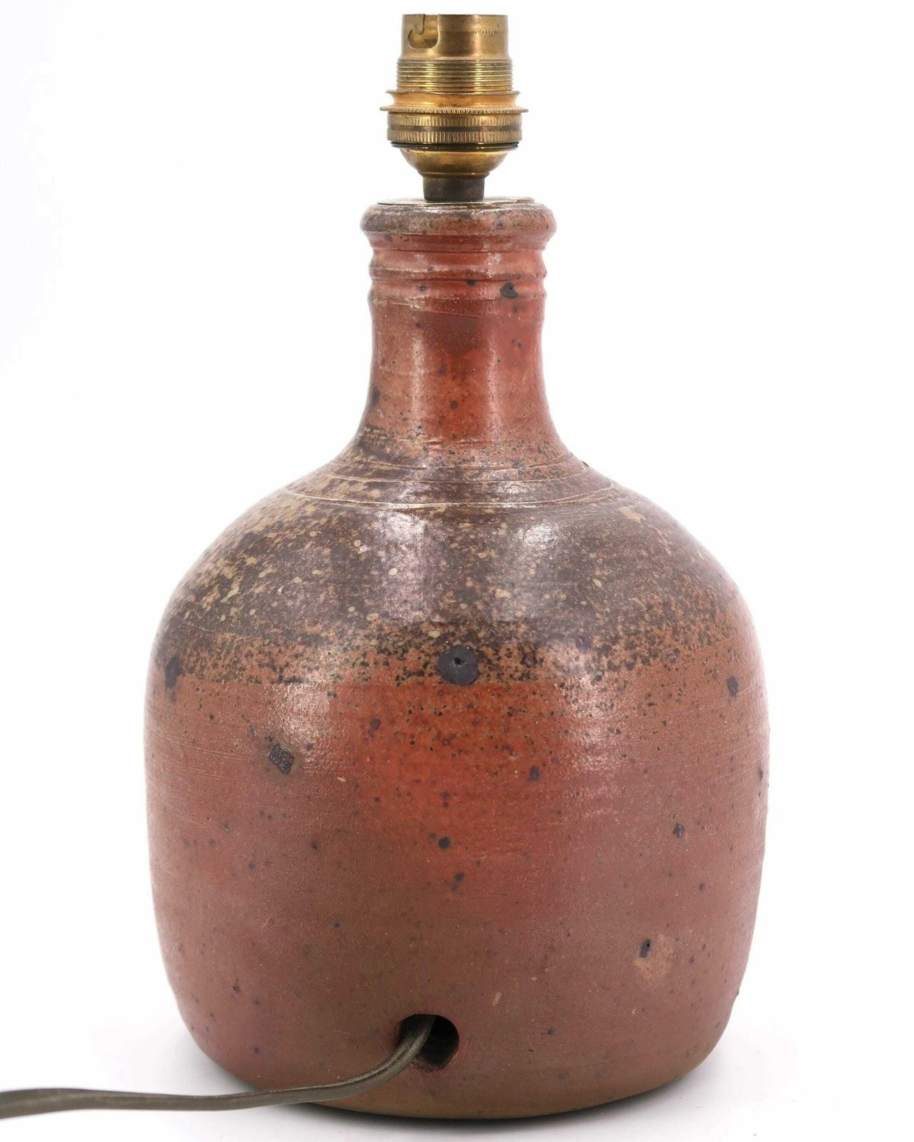 French Stoneware Ceramic Table Lamp, Raffia Shade, 1960s / Potter, Brown, Boho Chic, Folk, Country, Lighting, France photo 411.0
